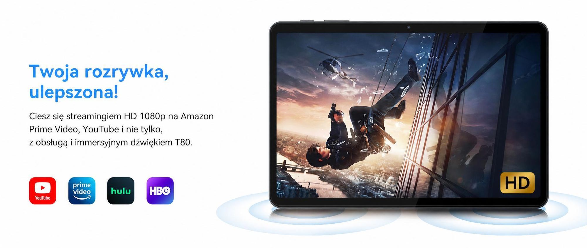 TABWEE T80 Tablet 10 cali, Android 15, 64 GB ROM, 1280 x 800 pikseli, bateria 6000 mAh, aparat 5 MP, WiFi 5G, Bluetooth, tablet Gemini AI