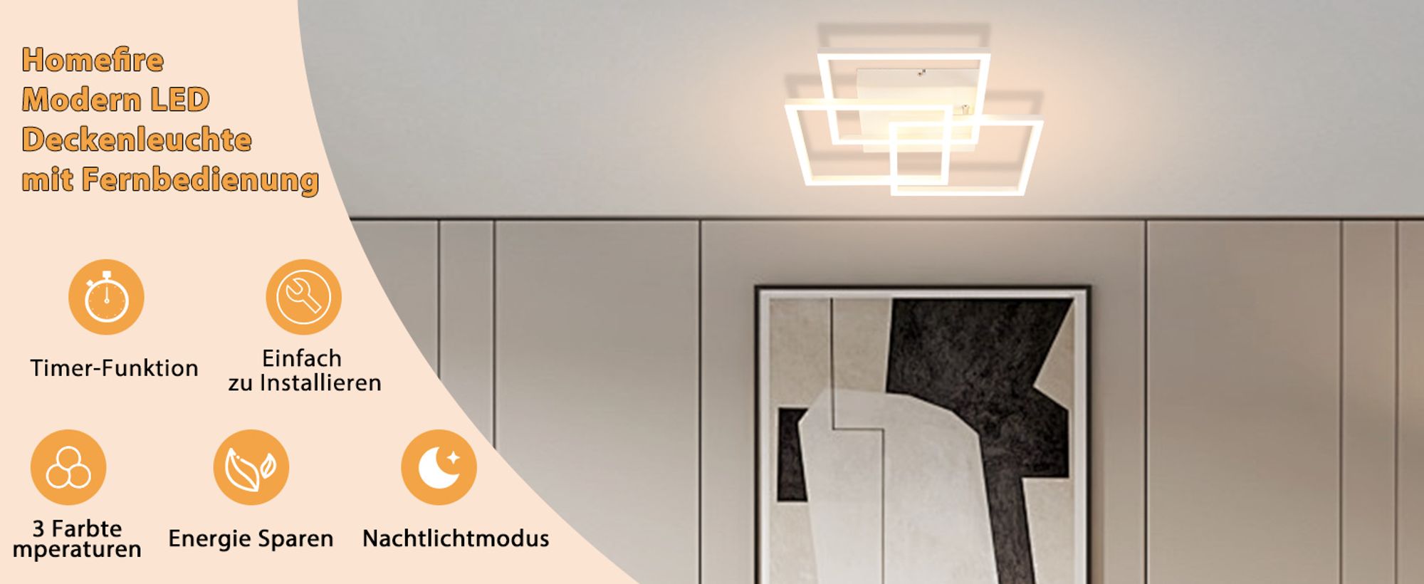 ZMH LED Deckenleuchte Küche 36W Deckenlampe Wohnzimmerlampe Dimmbar mit Fernbedienung Küchenlampe weiß Metall für Schlafzimmer Kinderzimmer