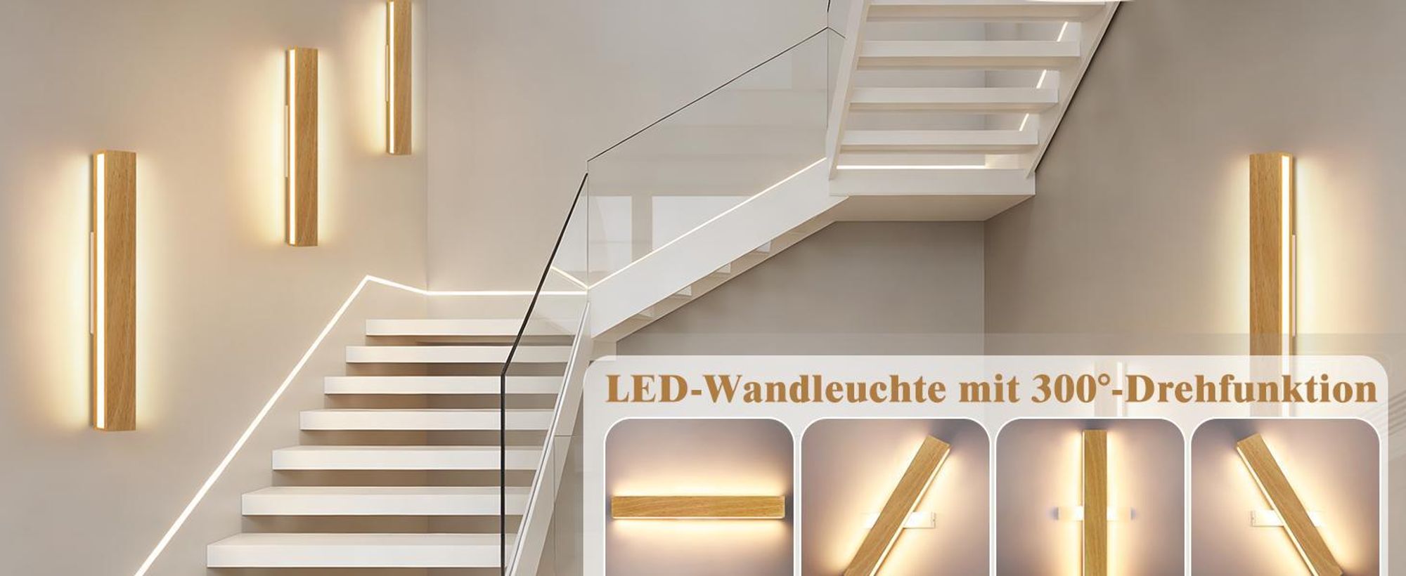 ZMH LED Applique murale intérieure - 52CM Bois Moderne Lampe de couloir Up et Down Design 17W Lampe de cage d'escalier Indirecte 3000K Blanc chaud Eclairage mural