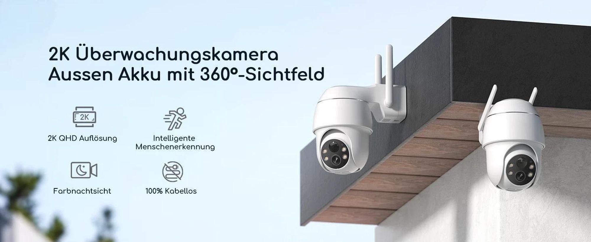 COOAU 2K Solar Überwachungskamera Außen Akku mit PTZ, PIR Bewegungsmelder, Alexa
