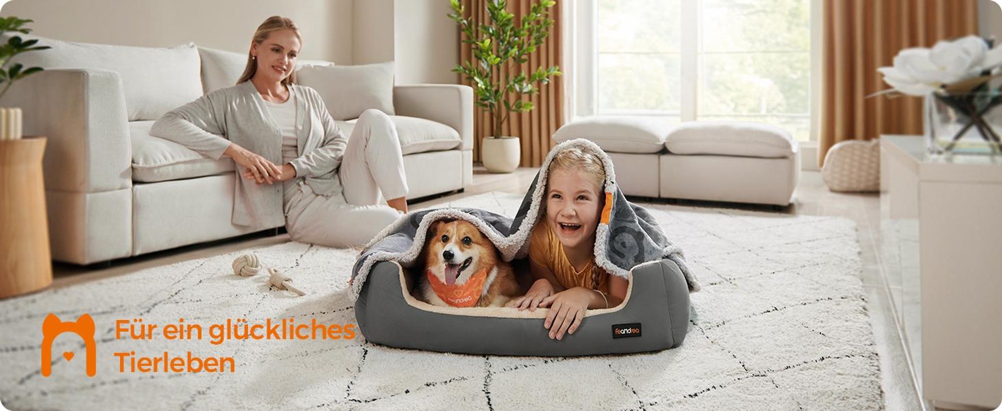 FEANDREA Hundebett, Hundekorb mit Wendekissen, 85 x 65 x 21 cm, grau