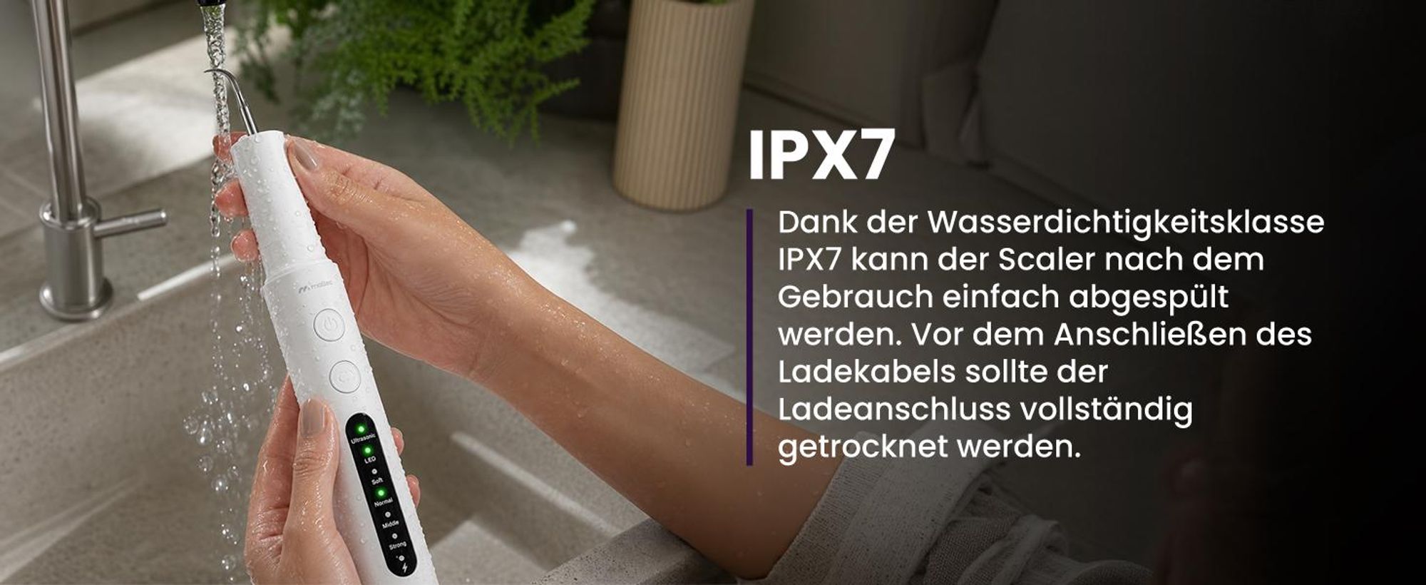 Zahnsteinentferner Ultraschall MalTec Zahnreinigung Set 36.000 Hz, LED-Beleuchtung 4 Modi Akku 1200 mAh Zahnreiniger mit 4 Aufsätzen