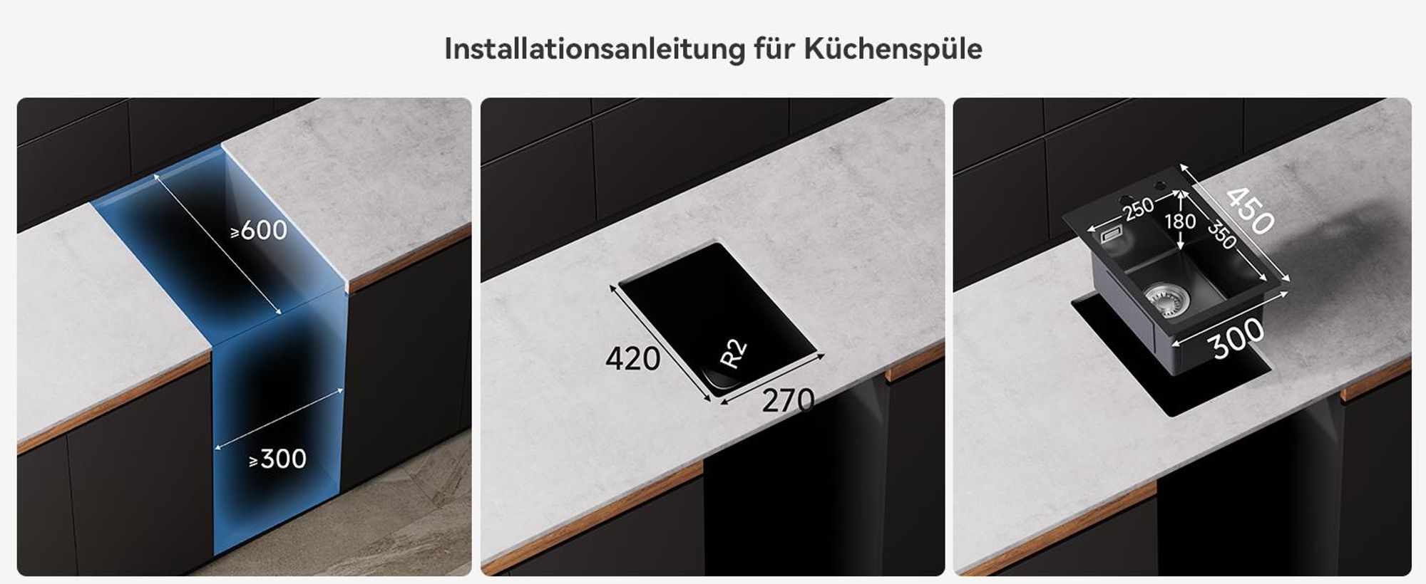 Edelstahlspüle 30 x 45 cm Küchenspüle, kratzfest & pflegeleicht Einbauspüle gebürstet, Spülbecken edelstahl,Cecipa spüle,hitzebeständig edelstahlspüle