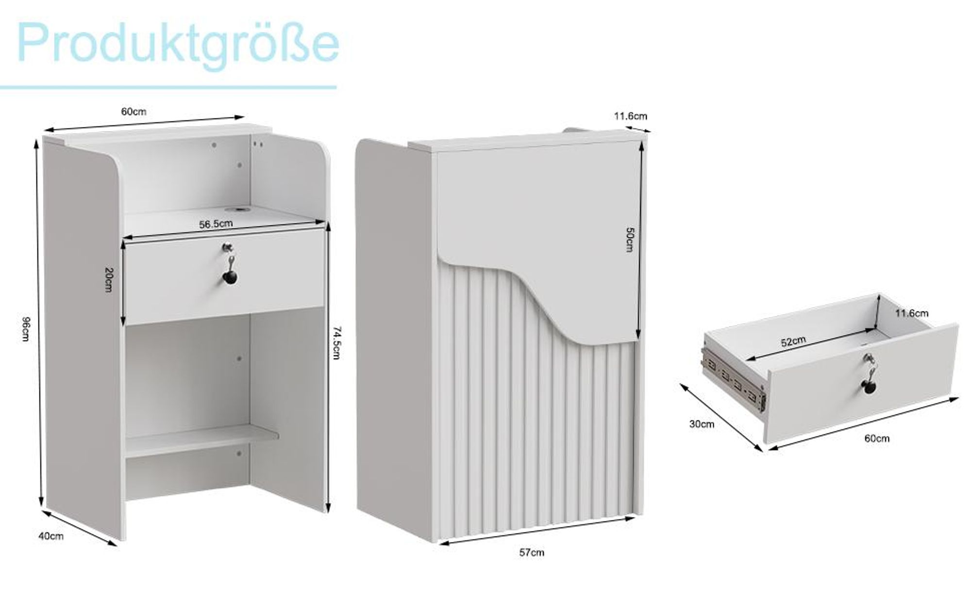 mpfangstheke mit LED-Beleuchtung, Moderner Rezeptionstresen mit abschließbarer Schublade, Kompakter Empfangstisch für Salon, Büro, 40 x 60 x 96CM