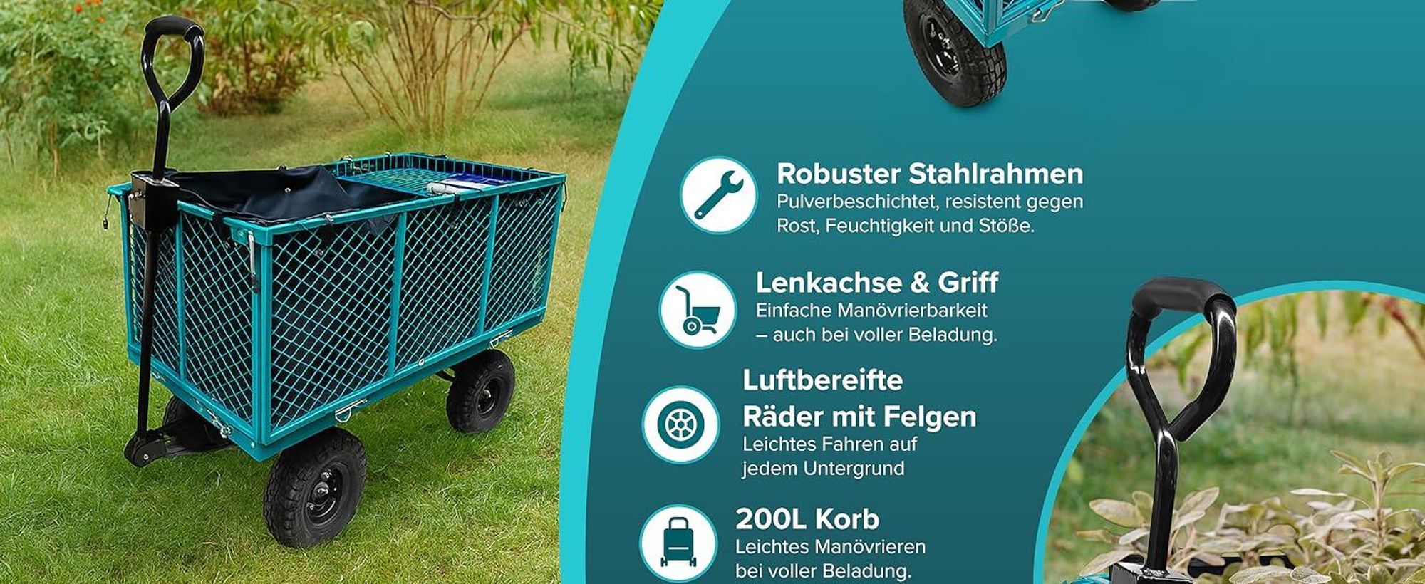 Sillar Bollerwagen klappbar 350 kg Gartenwagen faltbar mit Luftreifen 200L Transportwagen