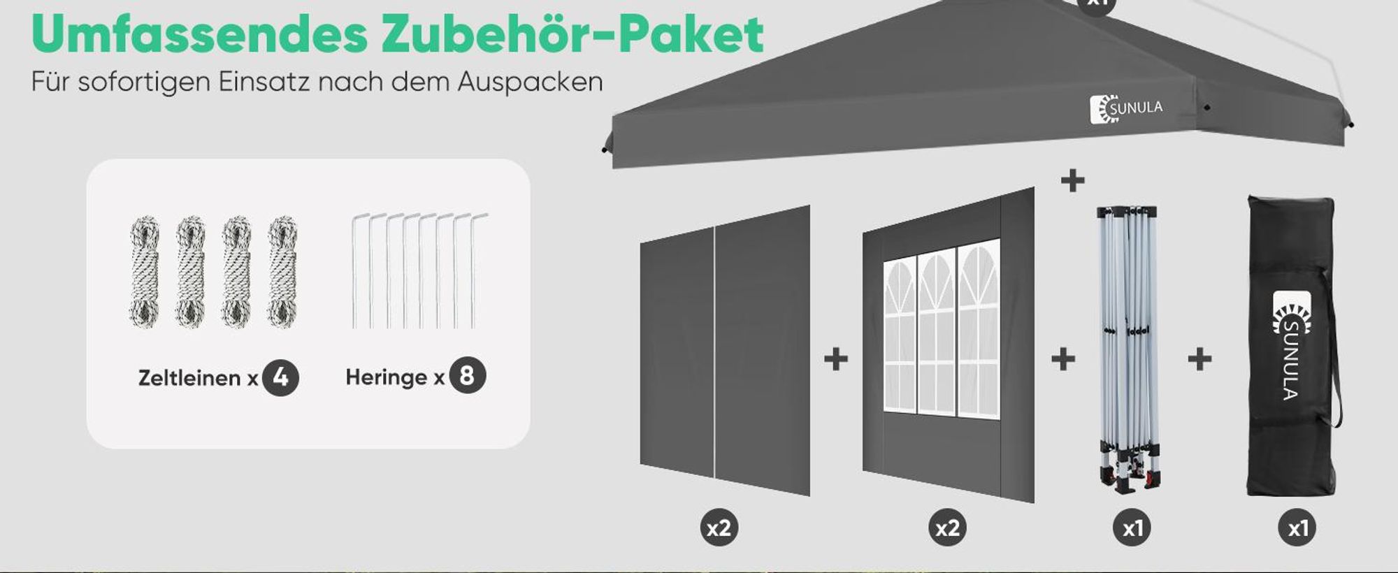 Sunula Faltpavillon 3x3 Gartenpavillon mit 4 seitenteilen wasserdicht, Grau