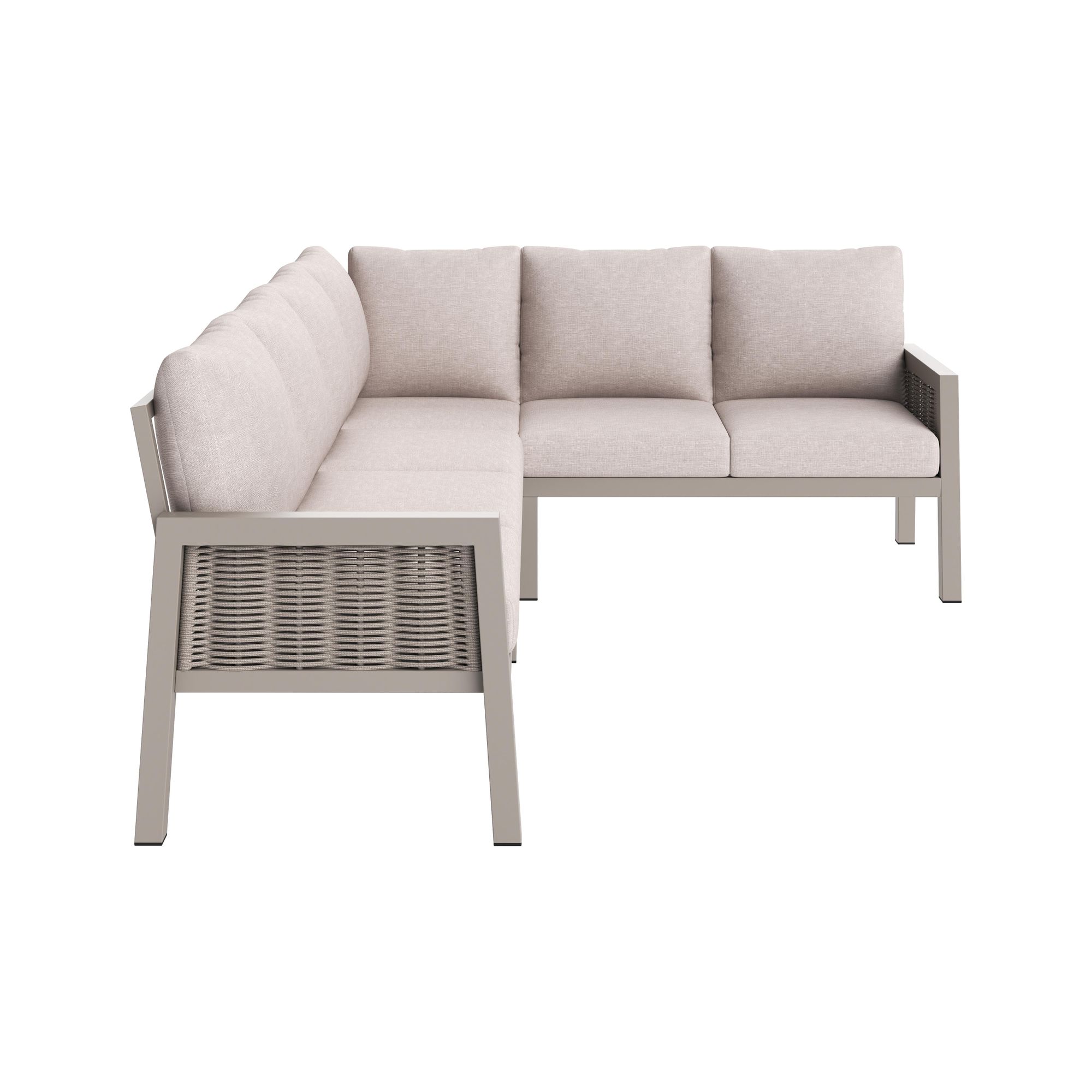 Flieks Gartenmöbel-Set 8 Sitzer, Ecksofa mit Bank und Esstisch, Gartenlounge-Set mit PE-Geflechtseil-Design, Gartengarnitur Sofagarnitur Khaki