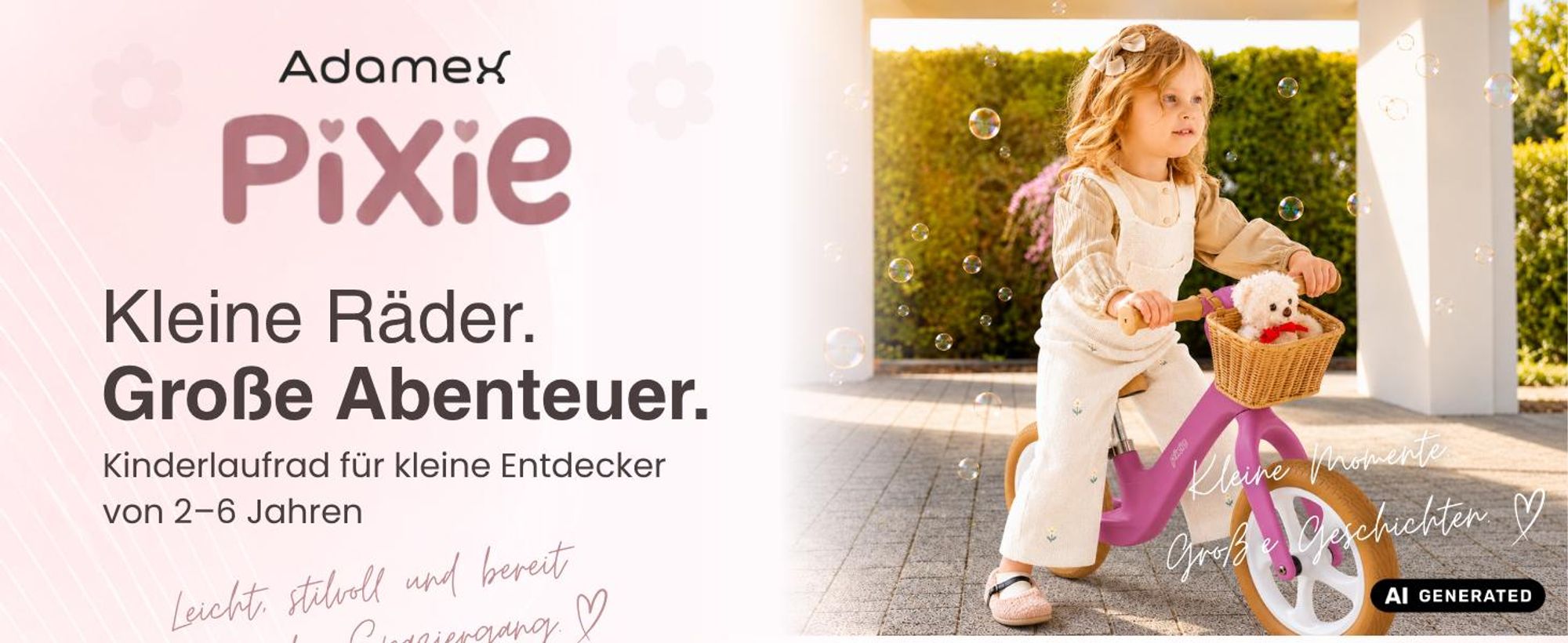 ADAMEX PIXIE Kinderfahrrad ab 3 Jahre in Rosa für kleine Entdecker