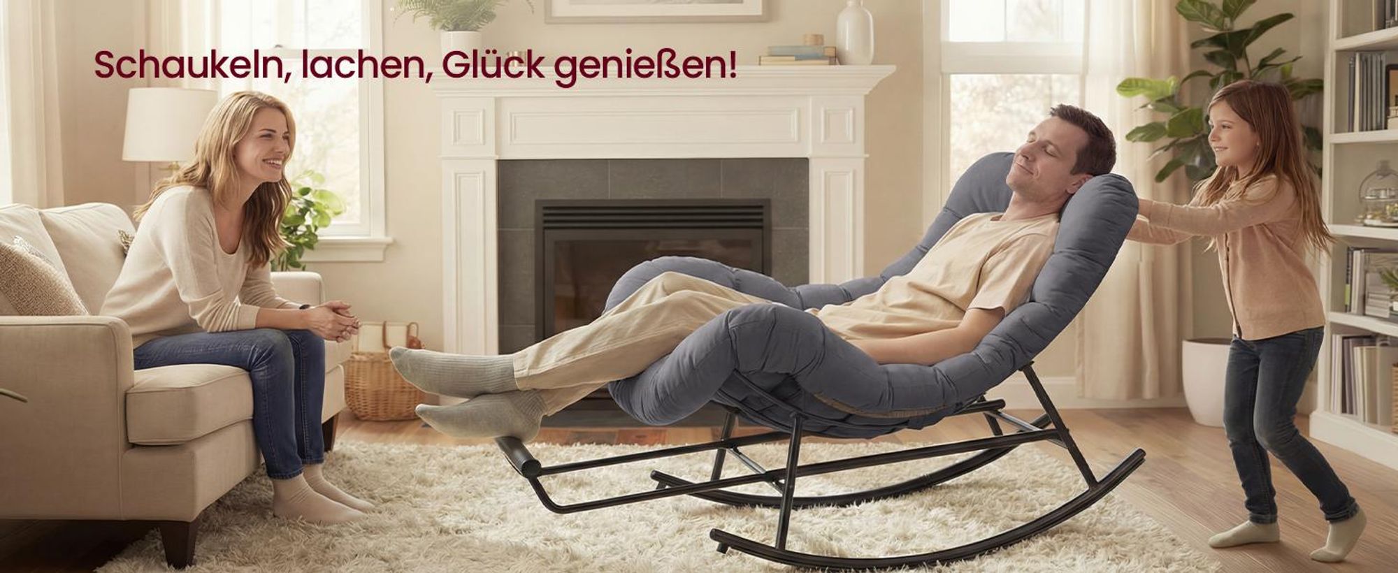 VASAGLE Relaxsessel mit ausziehbarer Fußstütze, Schaukelsessel, abnehmbares Kissen, Stahlgestell, bis 136 kg, grau