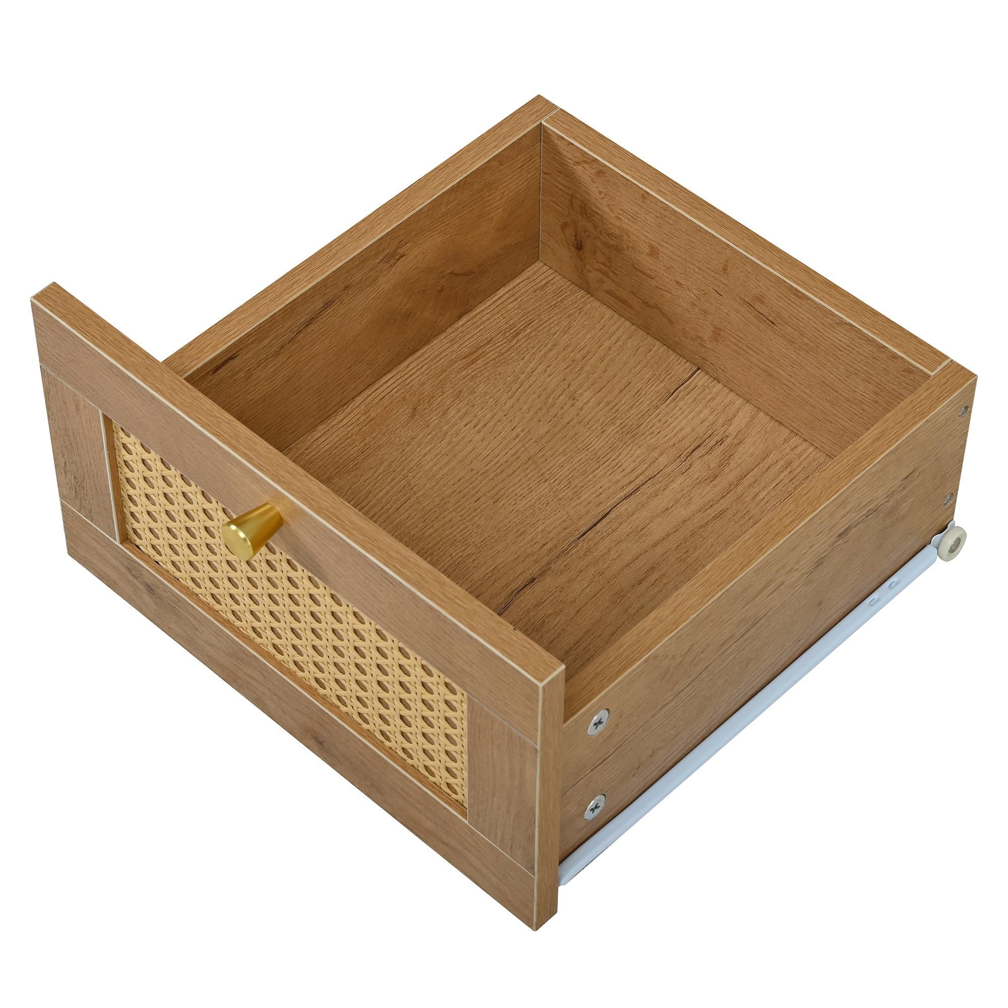 Merax Sideboard Kommode, Küchenschrank mit Rattanfront, 2 Türen, 3 Schubladen, Stauraumschrank für Wohnzimmer & Küche, 105x40x76 cm, Natur