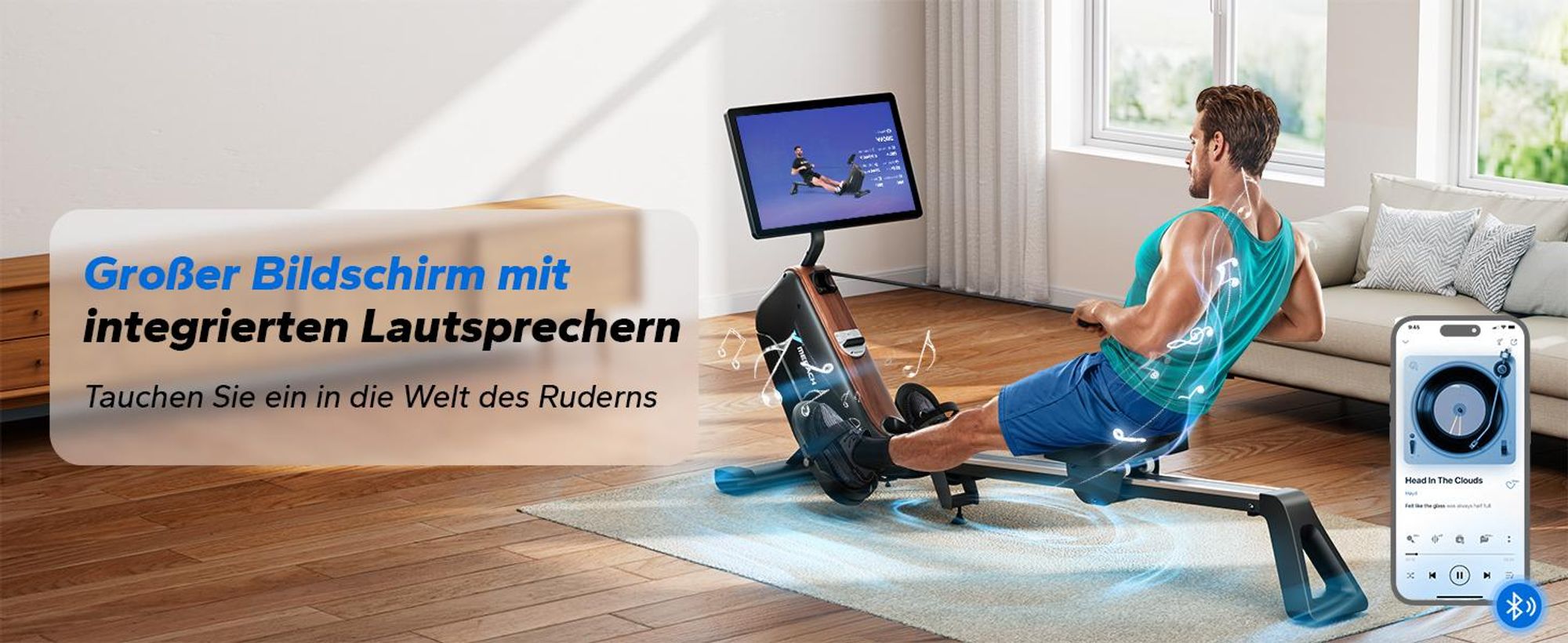 Rudergerät für Zuhause, leises Fitnessgerät mit 16 Widerstandsstufen, HD-Display, automatischer Magnetwiderstand, einfache Montage, bis 158 kg