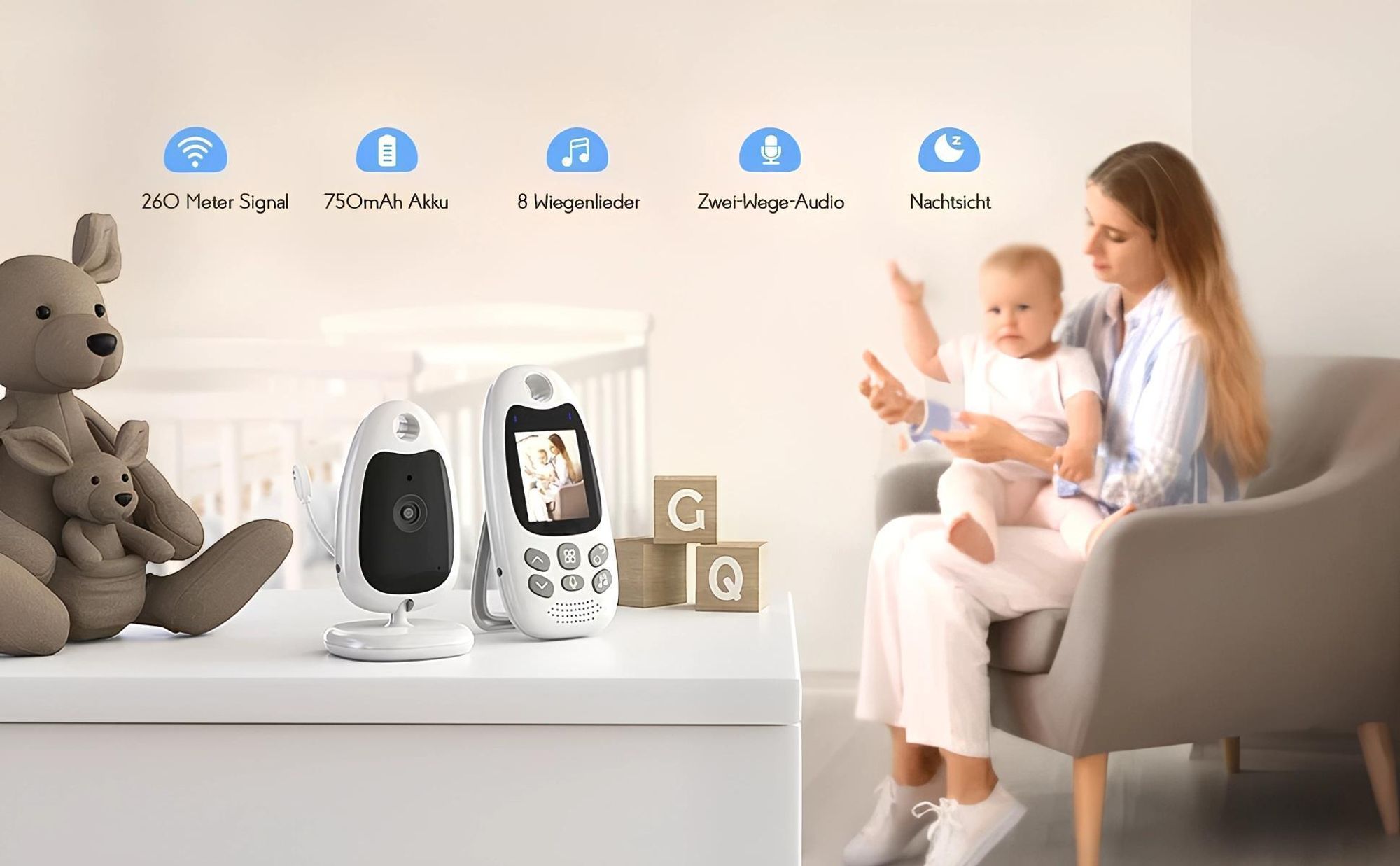 Babyphone, Babyphone mit Kamera 2.0" Digital Funk TFT LCD Drahtloser, LCD Drahtloser Video baby Monitor mit Digitalkamera VOX Funktion
