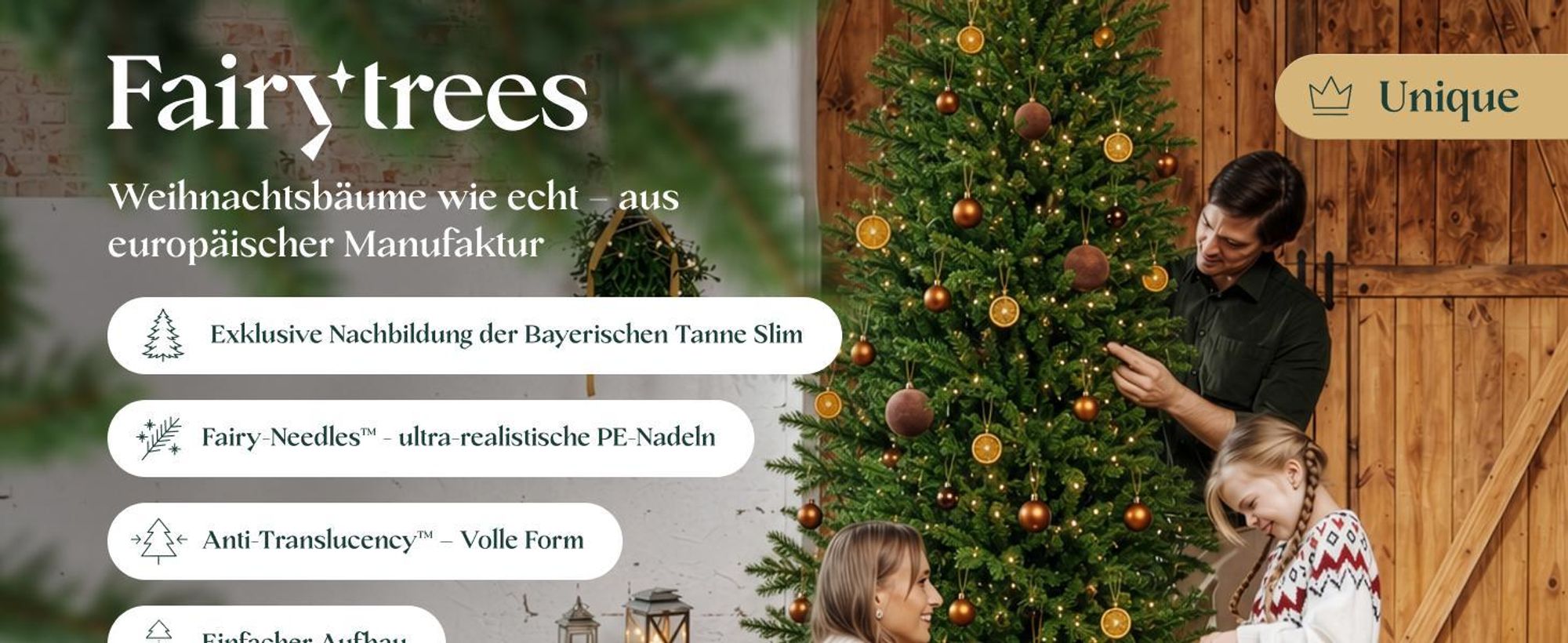 FairyTrees Künstlicher Weihnachtsbaum 180cm Bayerische Tanne Slim 100% PE Premium 100% Spritzguss Christbaum, Künstlich, Slim Form, sehr dichte Zweige, Naturgetreu, Grün, in EU hergestellt, FT36