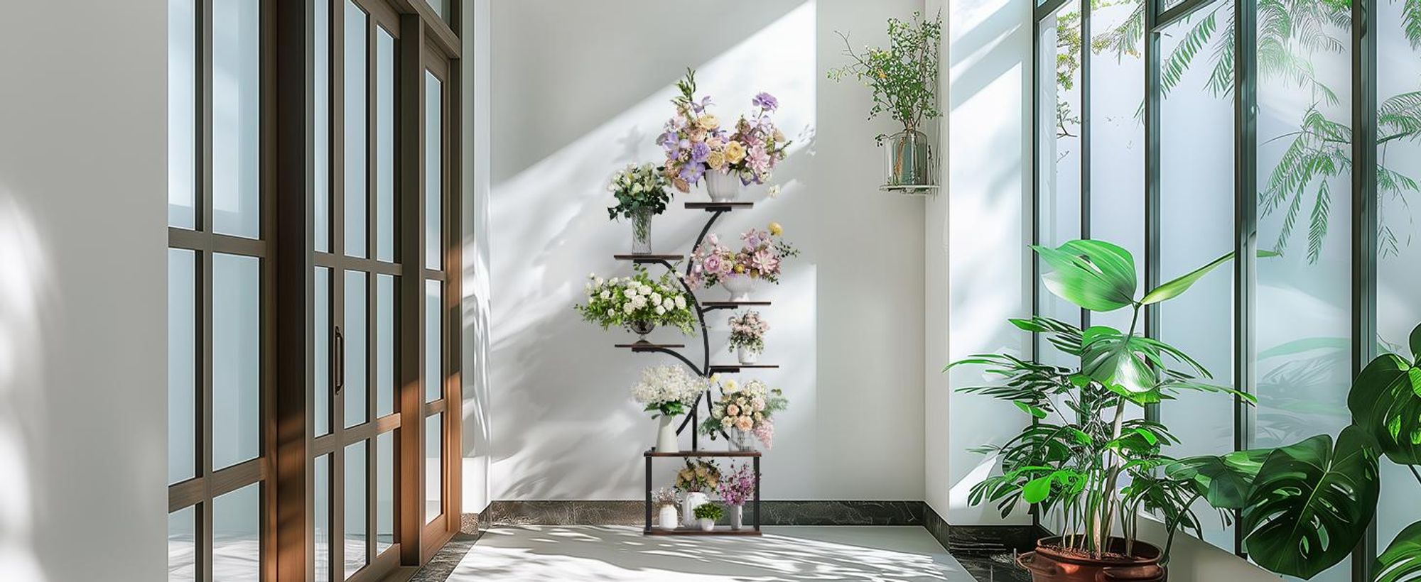 FATIVO Portapiante in Metallo a 8 Livelli: Scaffale Porta Piante per Interni ed Esterni, Balcone, Giardino e Soggiorno, 50 × 26 × 151 cm