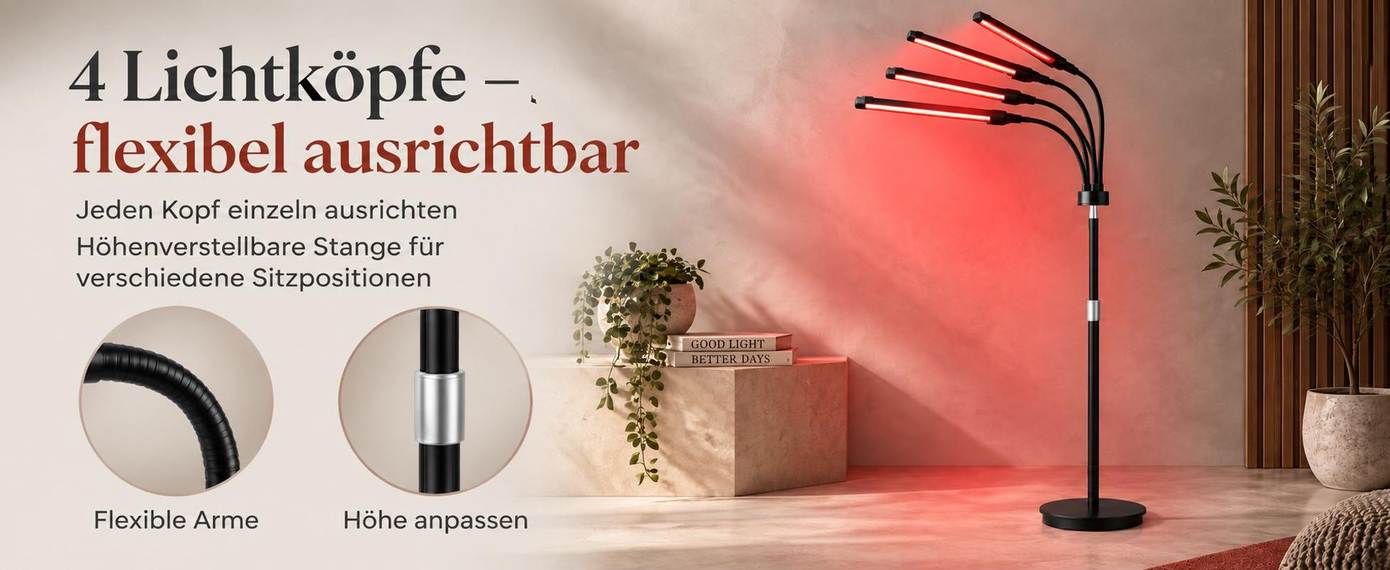 540 LEDs Rotlichtlampe Stehlampe,660 nm Rotlicht und 850nm und 940nm Nahinfrarot lichttherapielampe,3 Modi & 5 Helligkeitsstufen mit Timer,Einstellbar