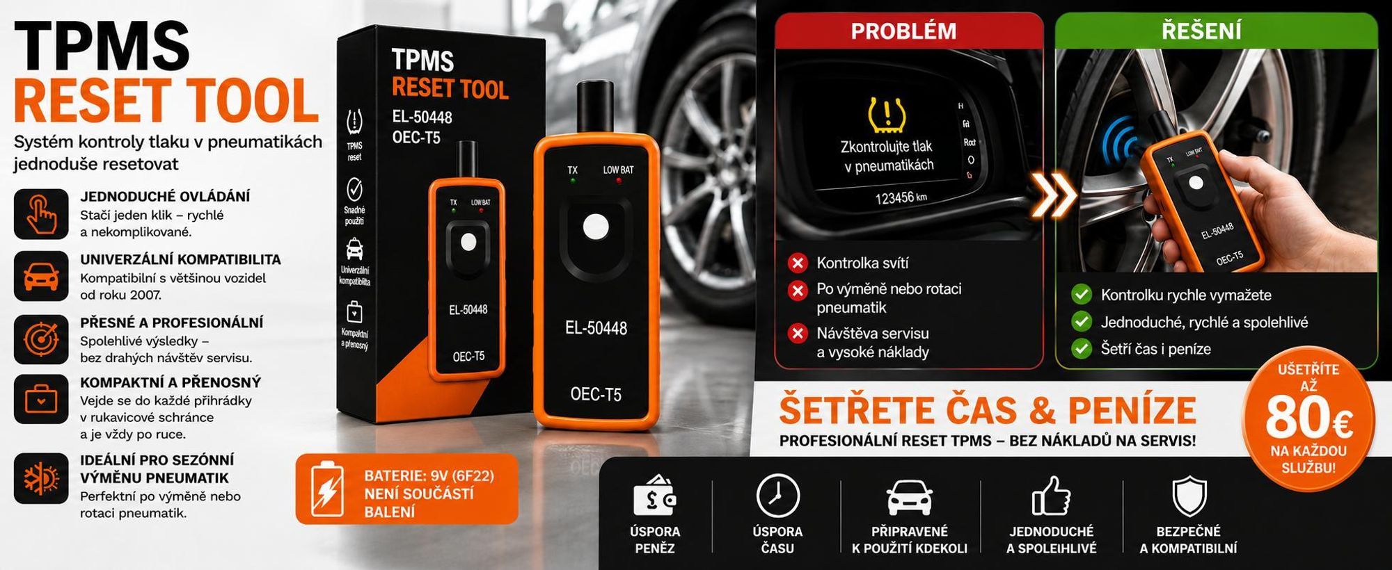 Univerzální programátor TPMS s akumulátorem 6F22, kompaktní programátor senzorů tlaku v pneumatikách – CARTURE