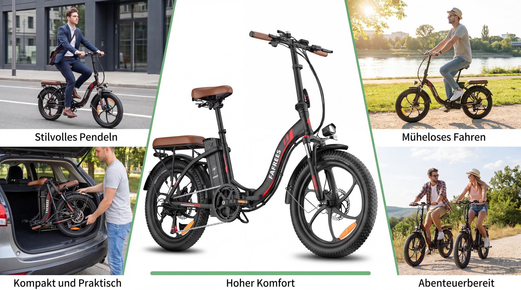 Elektrofahrrad Rostfreie Aluminiumlegierung 36 V 20 Ah 720 Wh Wasserdicht IPX5 bis zu 120 - 150 km E-bike klapprad 20 zoll mit 7 Gang, Schwarz