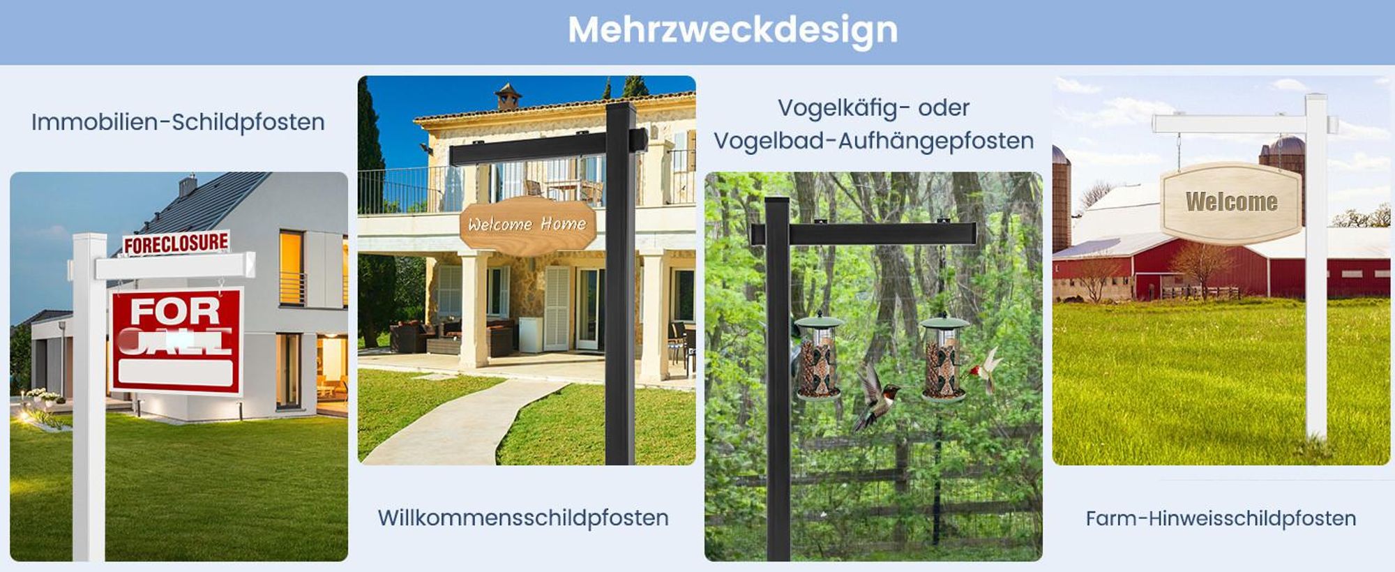 COSTWAY Schilder Pfosten 180 cm, Immobilien-Posterstand, UPVC, Stahlpfahl, Zeichenpfosten, für 15 x 60 cm Reiter, Weiß