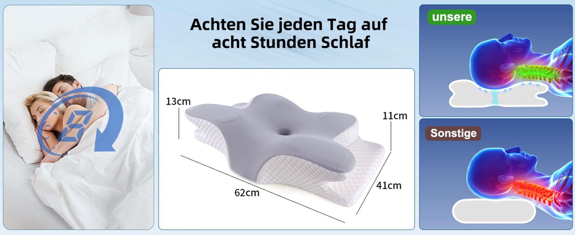 Nackenkissen, Orthopädisches Kopfkissen aus Memory Foam, Ergonomisches Kopfkissen, Gegen Nackenschmerzen, Seitenschläfer Rückenschläfer