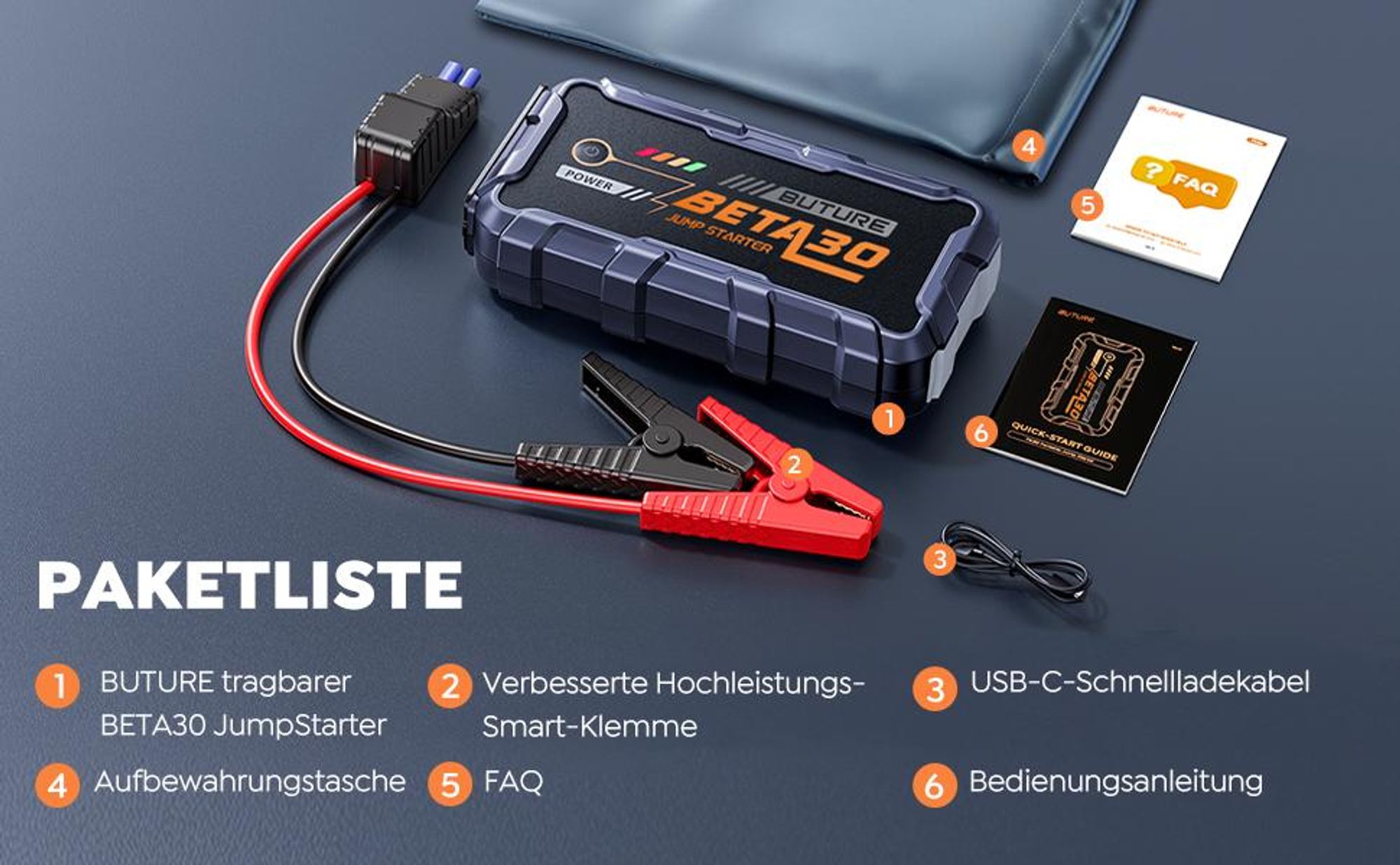Buture Starthilfe Powerbank, 6000A 26800mAH, Starter Powerbank Auto Starthilfe, Drei-in-Eins-Startnetzteil, Starthil
