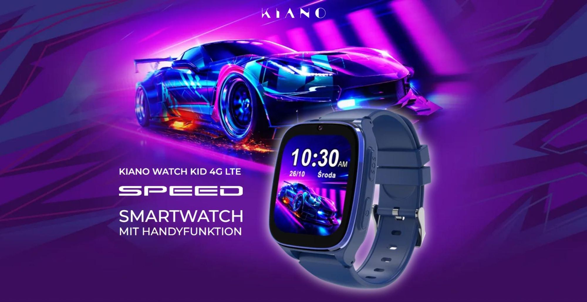 Smartwatch Kiano Watch KID 4G LTE Speed - Kinderuhr mit blauem Armband | Uhr mit Zifferblatt mit Märchenmotiven | GPS, AGPS, LBS, WIFI