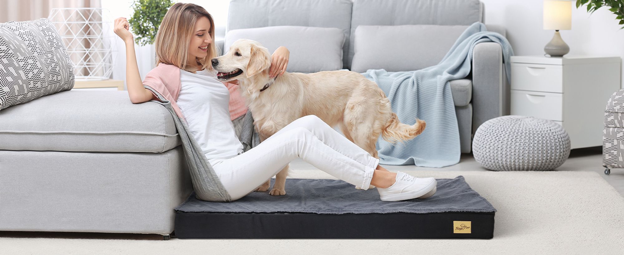 WISFOR Hundebett, 8cm dick Hundekissen Hundesofa, Bequeme Hundematte Katzenbett Rutschfest Waschbar wasserfest - M: 78x48x8cm