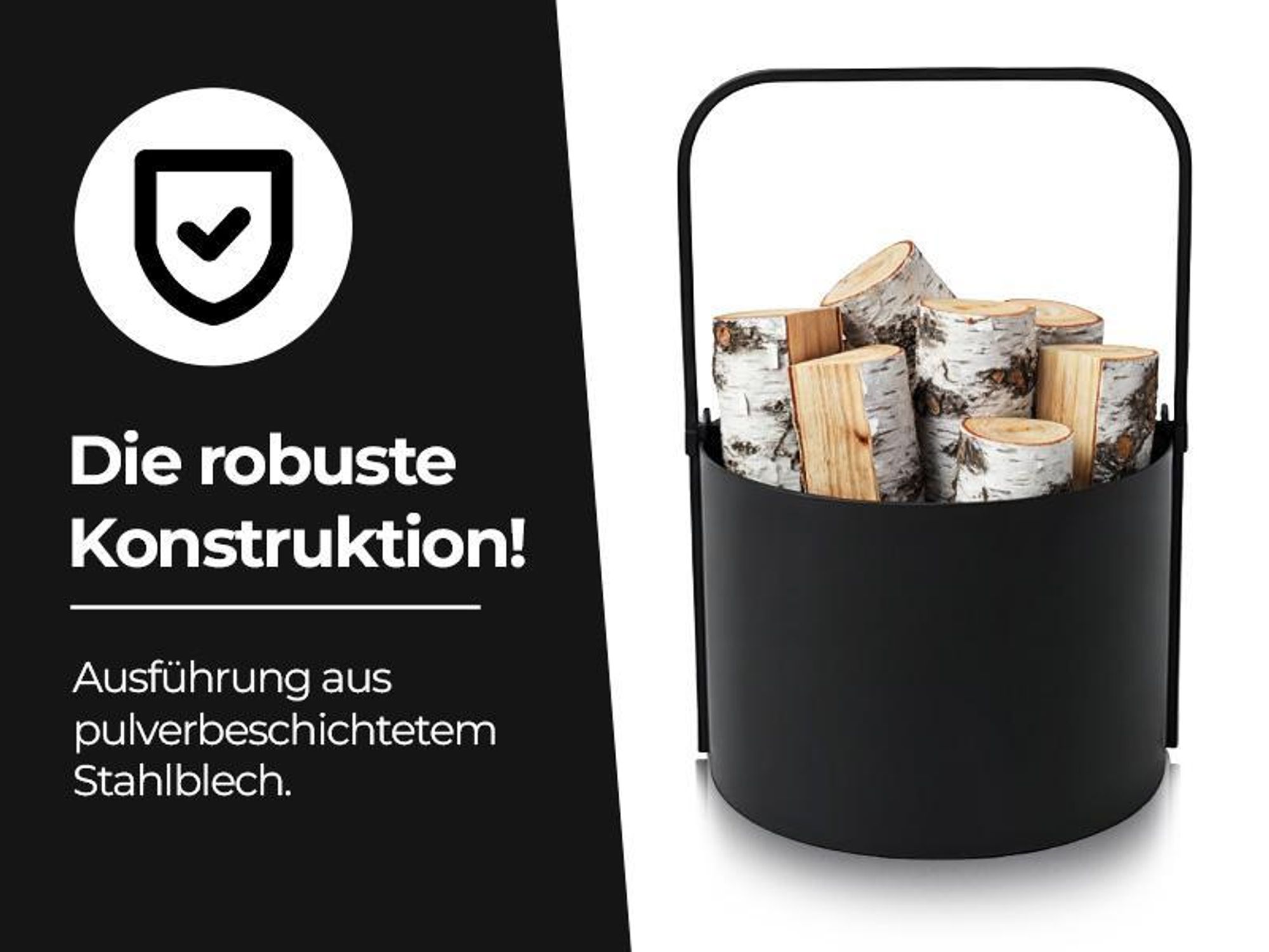Holzkörbe, Kaminholzkorb aus Metall ⌀ 35 cm, Holzlager innen, Geschweißt - Sofort einsatzbereit, Pulverbeschichtet, Stabiler Holzständer