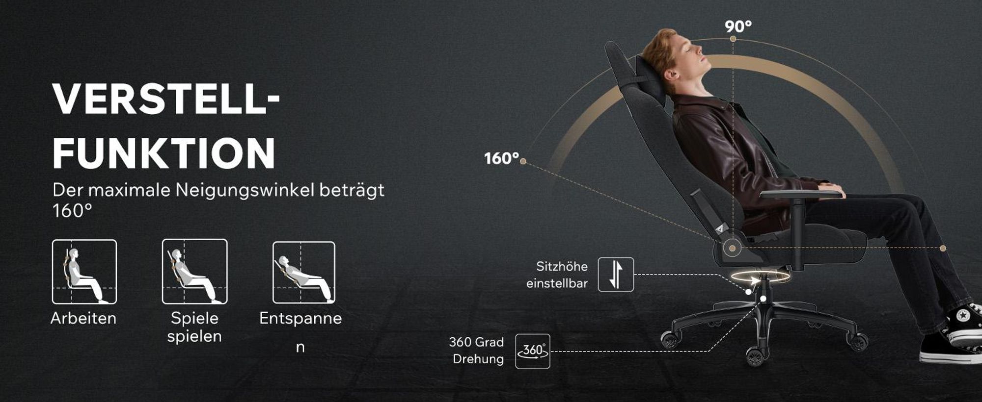 Sense7 Spellcaster FUKU XL Gamingstuhl, Gaming Sessel, Bürostuhl, Ergonomisch Schreibtischstuhl, Drehstuhl mit Kopfstützen bis zu 160kg, Schwarz stuhl