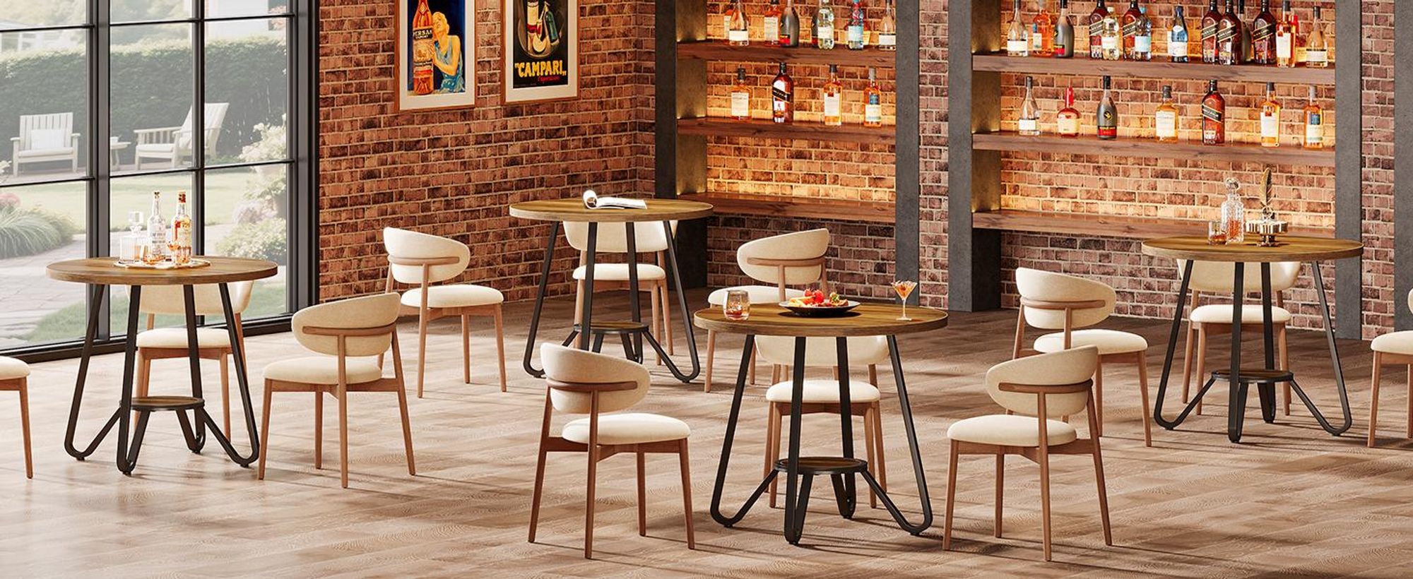 Tribesigns 80 cm runder Esstisch, mit Doppelablagen, kleiner Küchentisch für 2, Esstisch mit Metallfuß im Industrie-Stil, Esszimmer, Kaffee-Esstisch