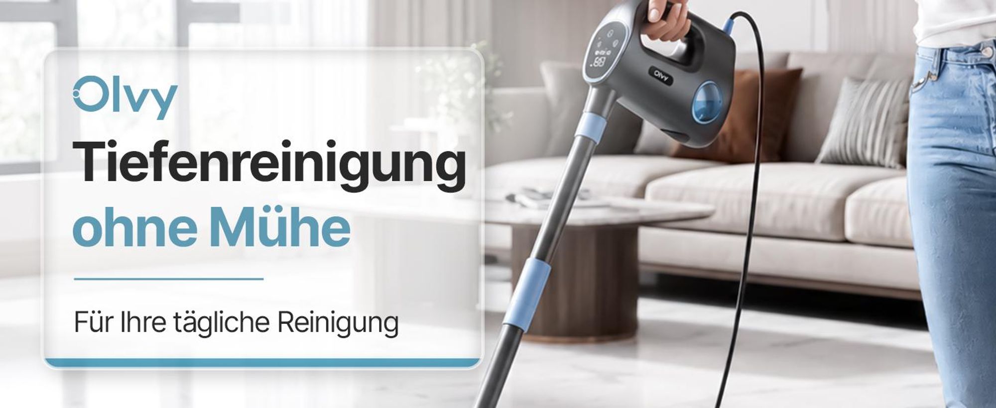 Olvy 14-in-1 Dampfreiniger mit Wischfunktion und Touchscreen – 125 °C Dampf – Handdampfreiniger für Teppiche, Sofas & Hartböden – 5 m Kabel