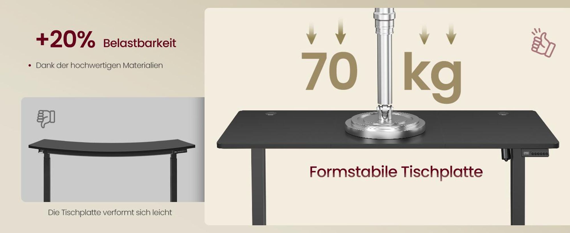 VASAGLE Elektrischer Höhenverstellbarer Schreibtisch mit Memory-Funktion und Erinnerung, 140 x 60 cm, Schwarz