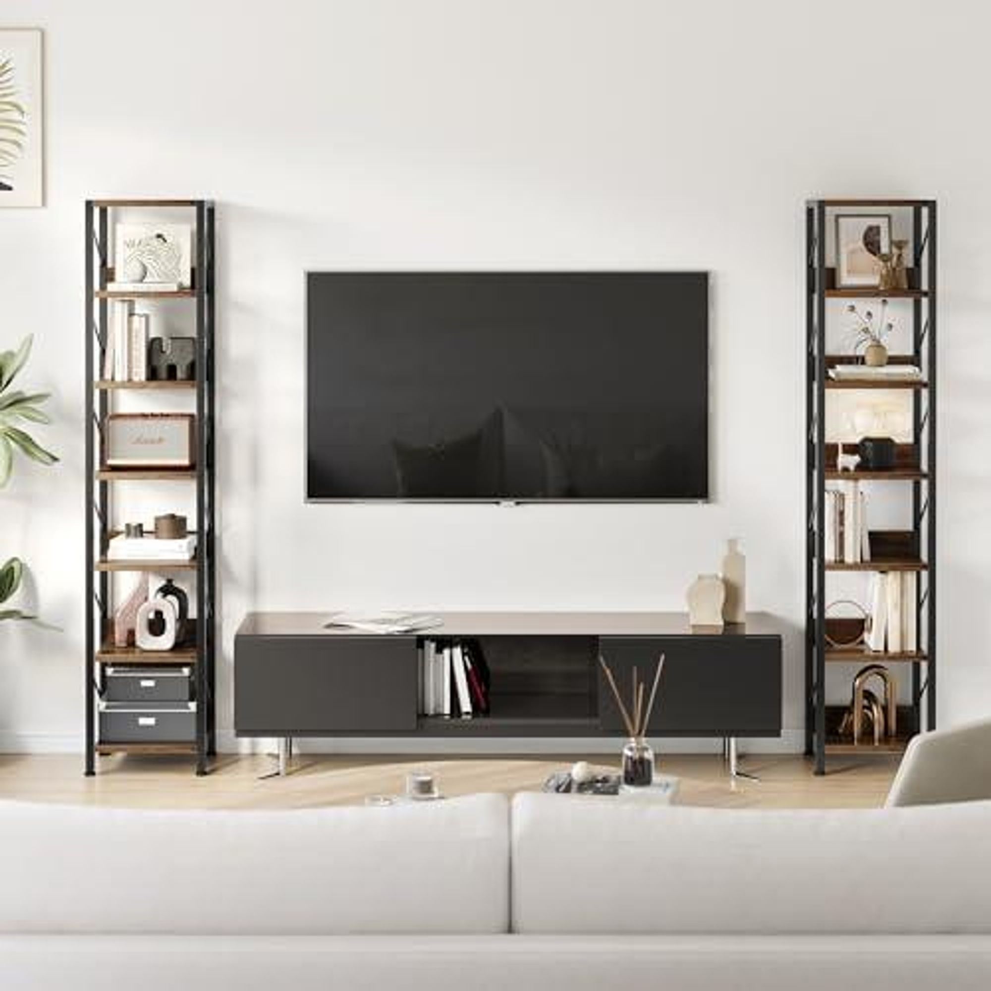 Schmales Bücherregal 30x30x168 cm Standregal Metall Holz Raumsparregal für Bücher Wohnzimmer Büro retro