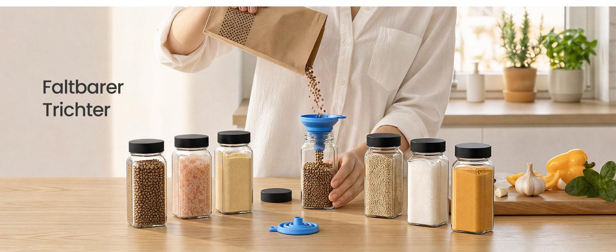 SONGMICS Gewürzgläser 24er Set, Eckige Gewürzdosen aus Glas, Luftdicht mit Etiketten, 120 ml, 4,5 x 4,5 x 10,5 cm, Schwarz
