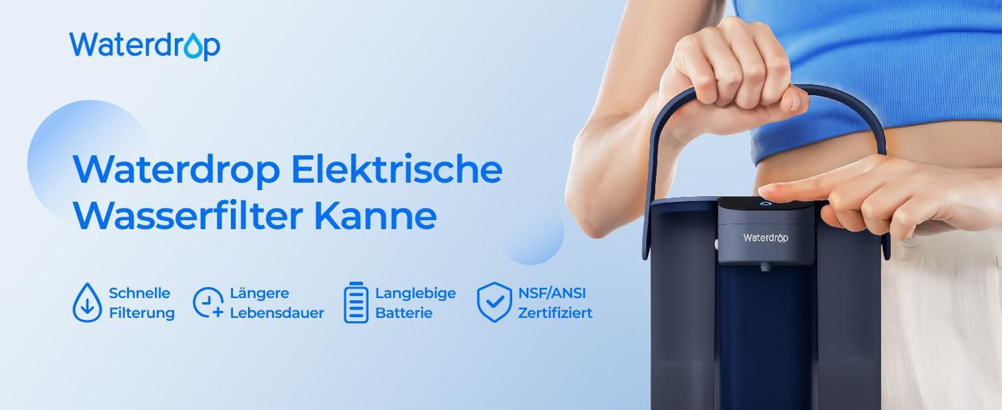 Waterdrop Instant Eletric Wasserfilter Kanne,Wasserfilter Outdoor Trinkwasser System,Reduziert Kalk,Chlor, Blei,Quecksilber(mit 1757 Liter Filter)