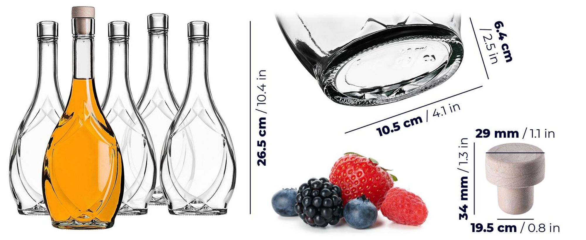 KADAX Leere Glasflaschen 500ml, 10 Stück, Likörflaschen mit Korken, Flaschen zum Befüllen von Likör, Wein und Schnaps, Dekoflaschen, Weinflaschen aus Glas