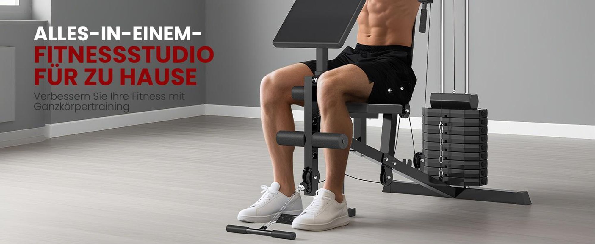 HOMCOM Gym Kraftstation Fitnessstation Multigym inkl. Gewichten Metall Schwarz