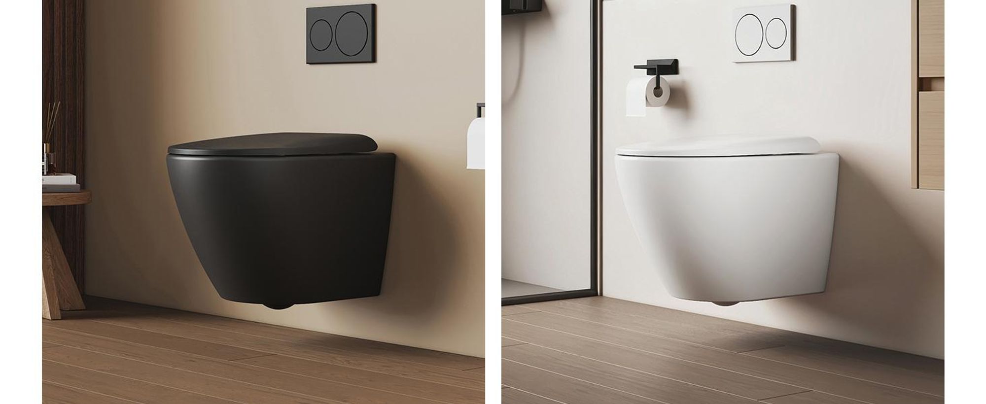 EMKE WC sospeso in ceramica senza bordo WC sospeso a risparmio idrico con scarico diretto Doppio foro di risciacquo Coperchio con chiusura morbida Nero opaco
