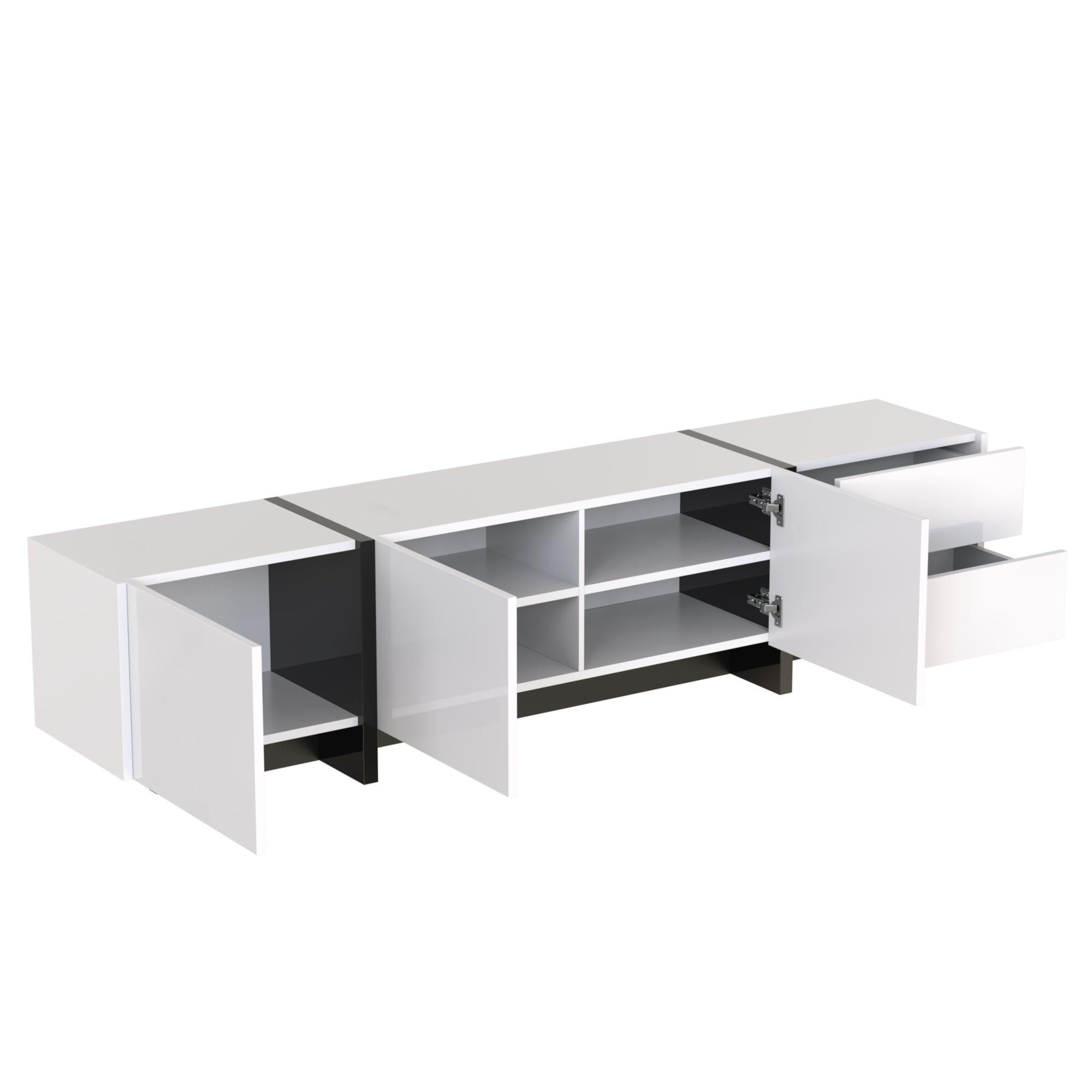 Merax TV-Lowboard Hochglanz weiß Fernsehschrank mit 2 Schubladen, Türen mit Regalen, TV-Board TV-Schrank, Breite:190cm