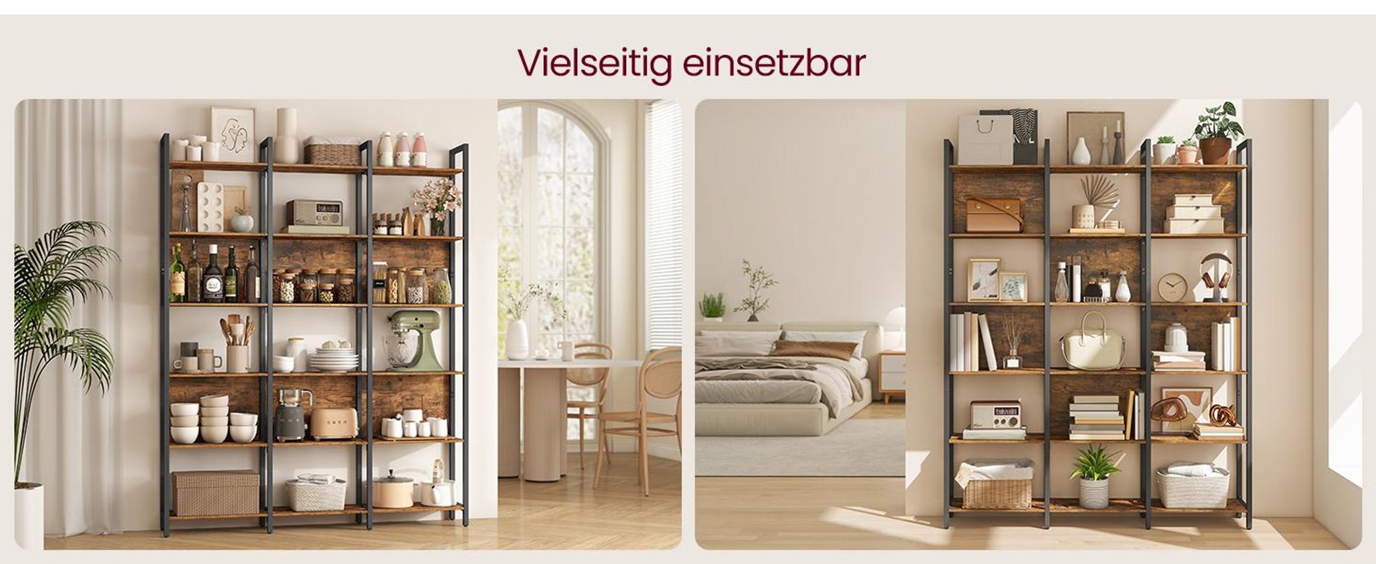 VASAGLE Bücherregal, Küchenregal, Standregal mit 6 offenen Regalebenen, Flur