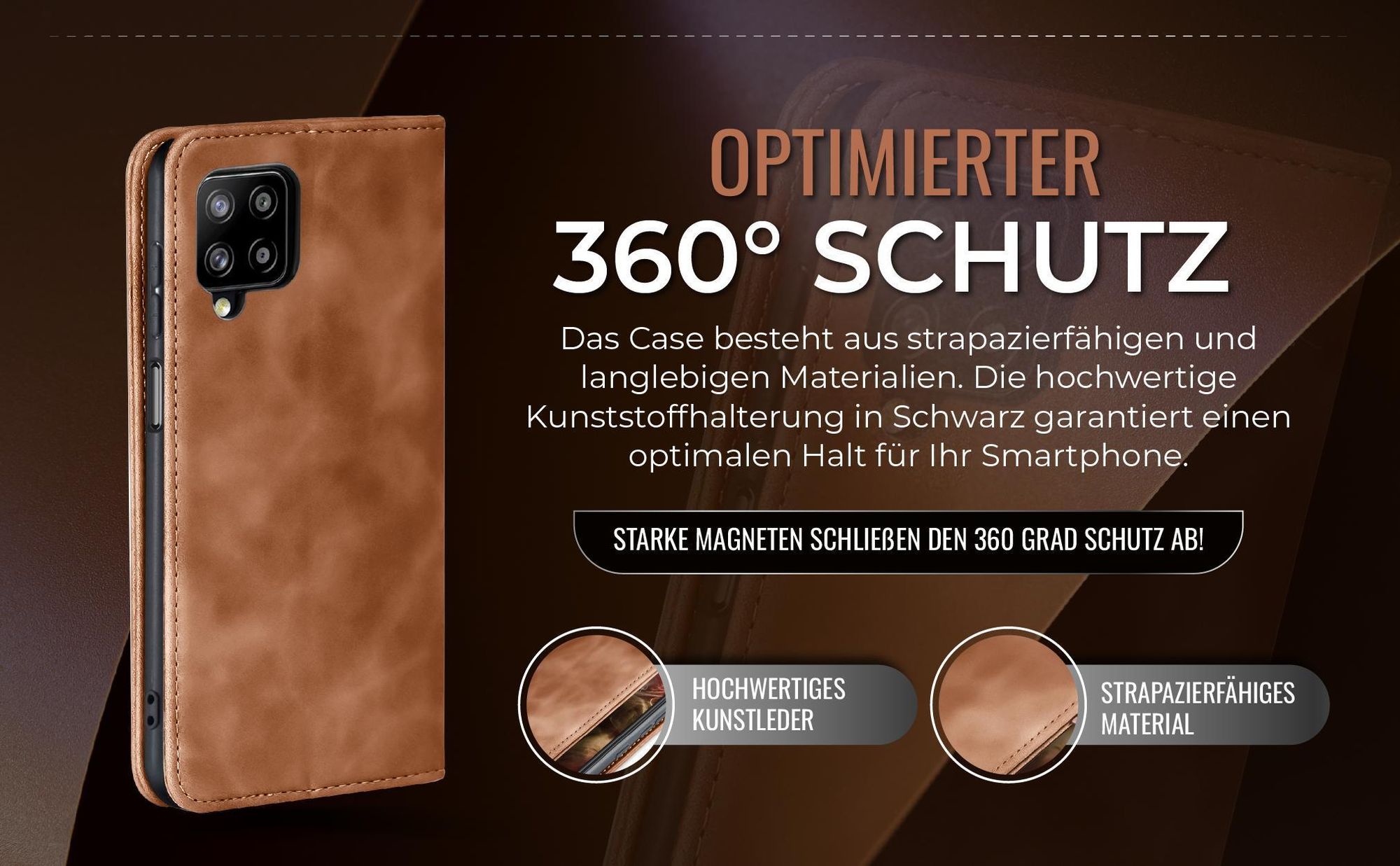 Hellbraune Handyhülle für Samsung Galaxy A12 mit 360 Grad Schutz