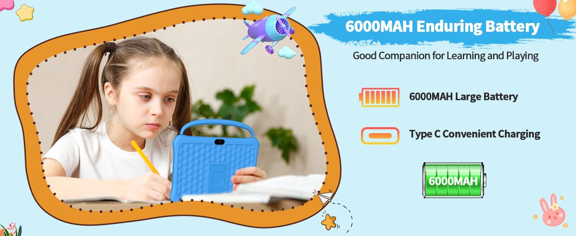 PRITOM Android 13 Tablet für Kinder, 10 Zoll Octa-Core, 64 GB RAM, 1 TB TF-Karte erweiterbar, Kindersicherung, Dual-Kamera, WLAN