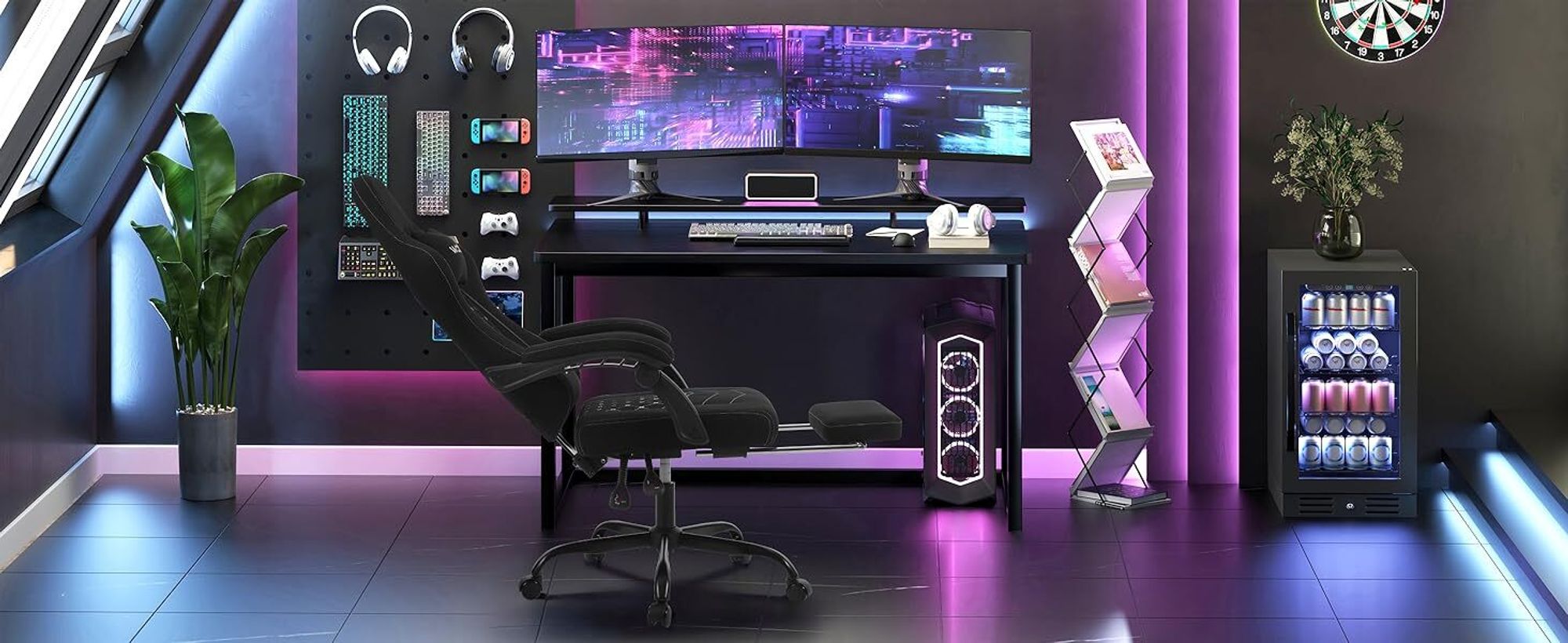 WOLTU Gaming Stuhl mit Massagefunktion, Taschenfederkissen, ergonomisch, Netzstoff, Schwarz