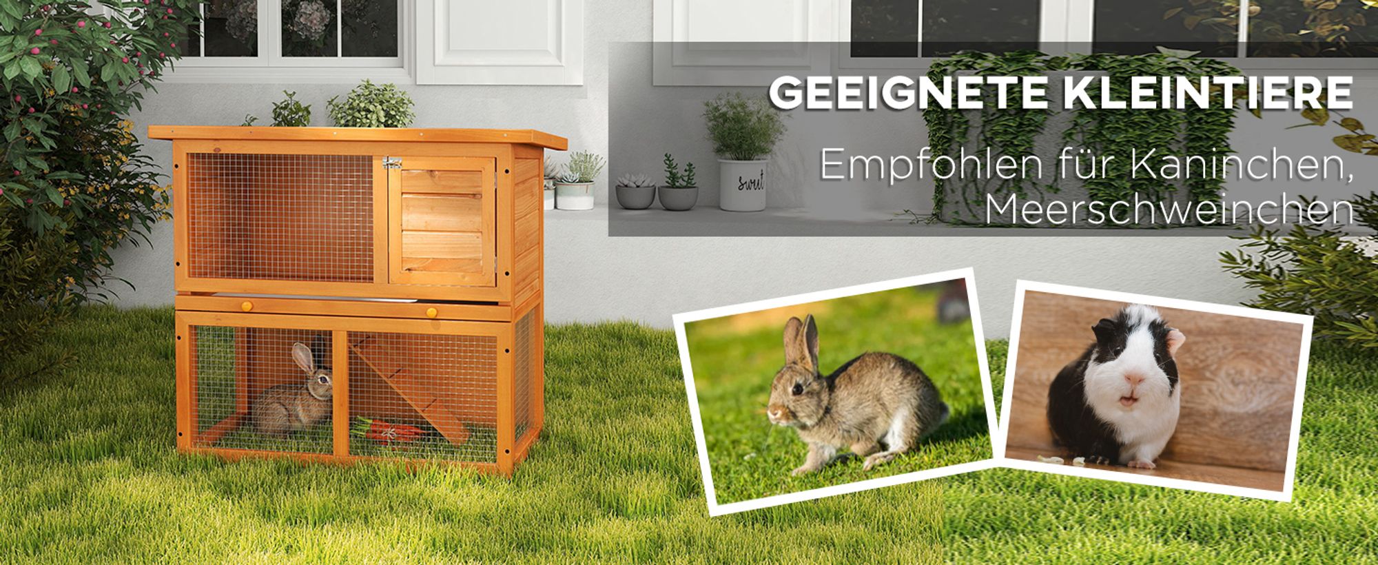 PawHut Kleintierstall Kleintierkäfig Zwergkaninchenstall Rampe Tannenholz Gelb