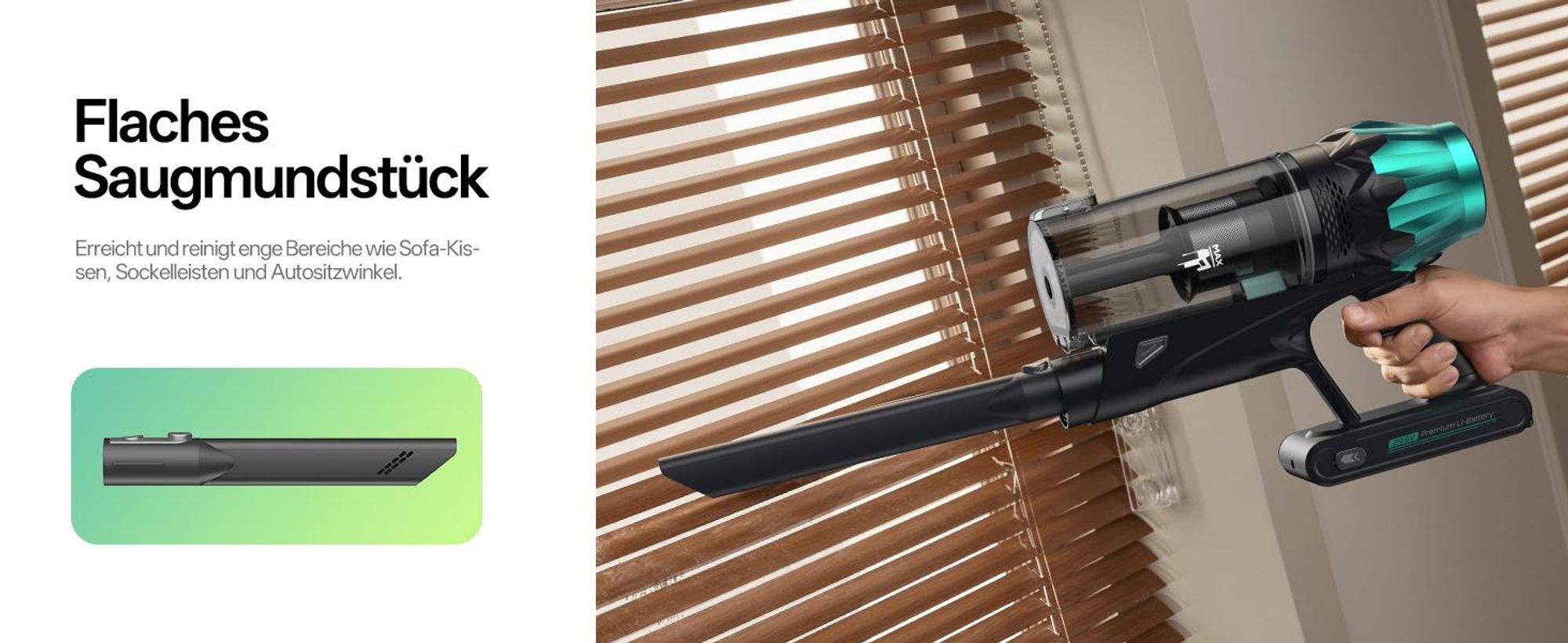 Vactidy V15 MAX Akku Staubsauger mit Wischfunktion, 76KPa/ 600W/65Min Staubsauger Kabellos, Knickrohr, Wandladestation, GreenEye