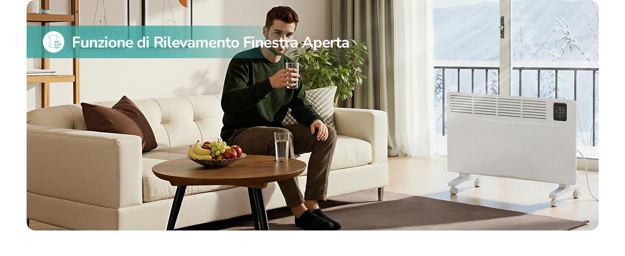 Riscaldatore convettore EMKE 2000 W con WiFi e app, radiatore elettrico a risparmio energetico, riscaldamento a parete e apparecchio a pavimento con rotelle, timer 24/7, bianco