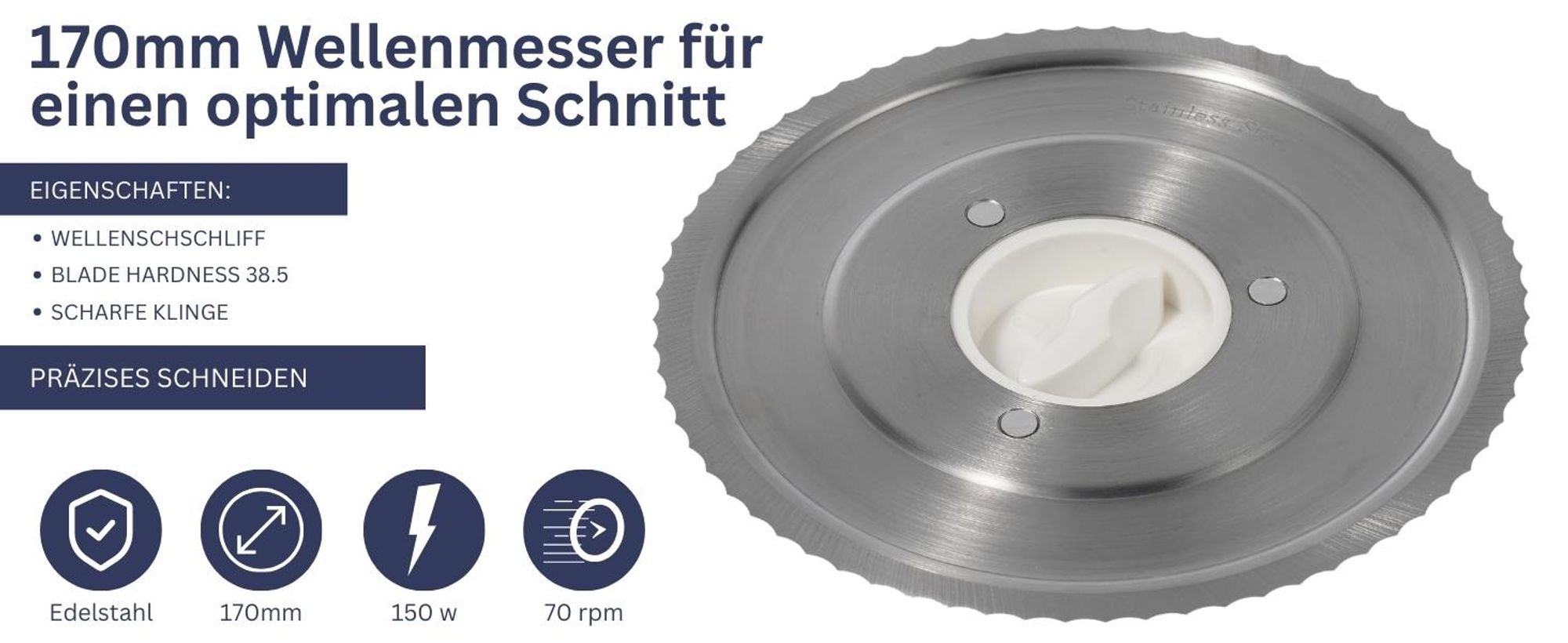 Sommertal Allesschneider AS170 150W Edelstahlmesser mit Wellenschliff,klappbar platzsparend, elektrische Schneidemaschine Brotschneidemaschine, Profi Aufschnittmaschine Weiß 0-15mm