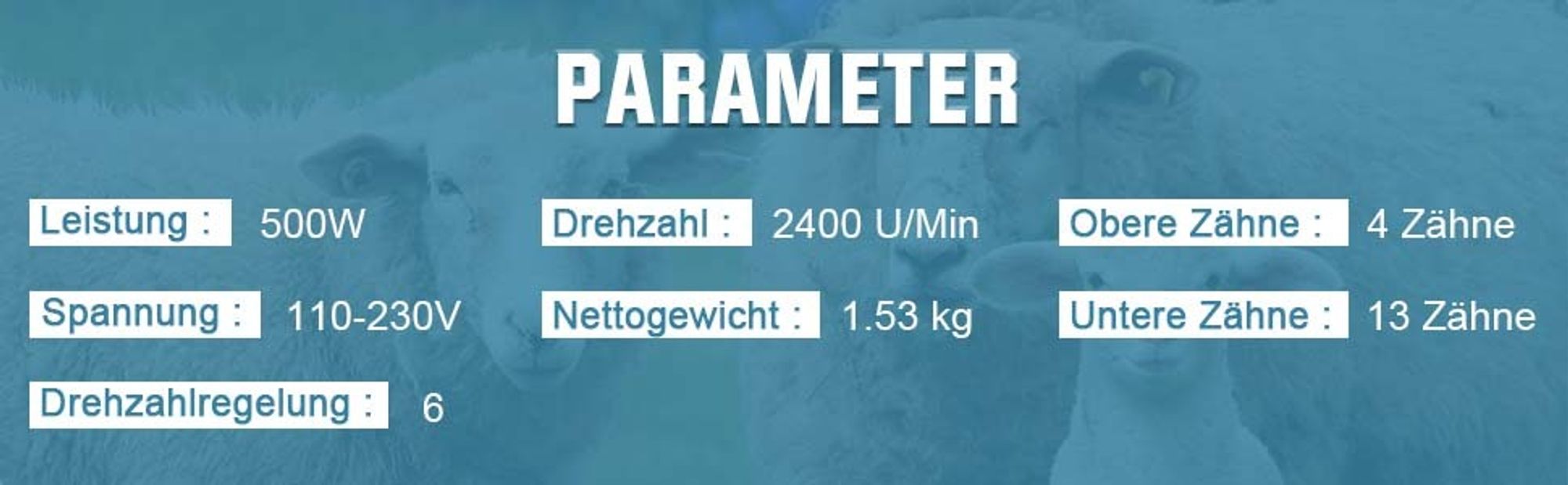 Akku Schafschermaschine, 500W Elektrische Schafschere Mit 2x Akkus, 6 Geschwindigkeiten Kabellose Schafschere Kompatibel für Alpakas Tiere Schafe
