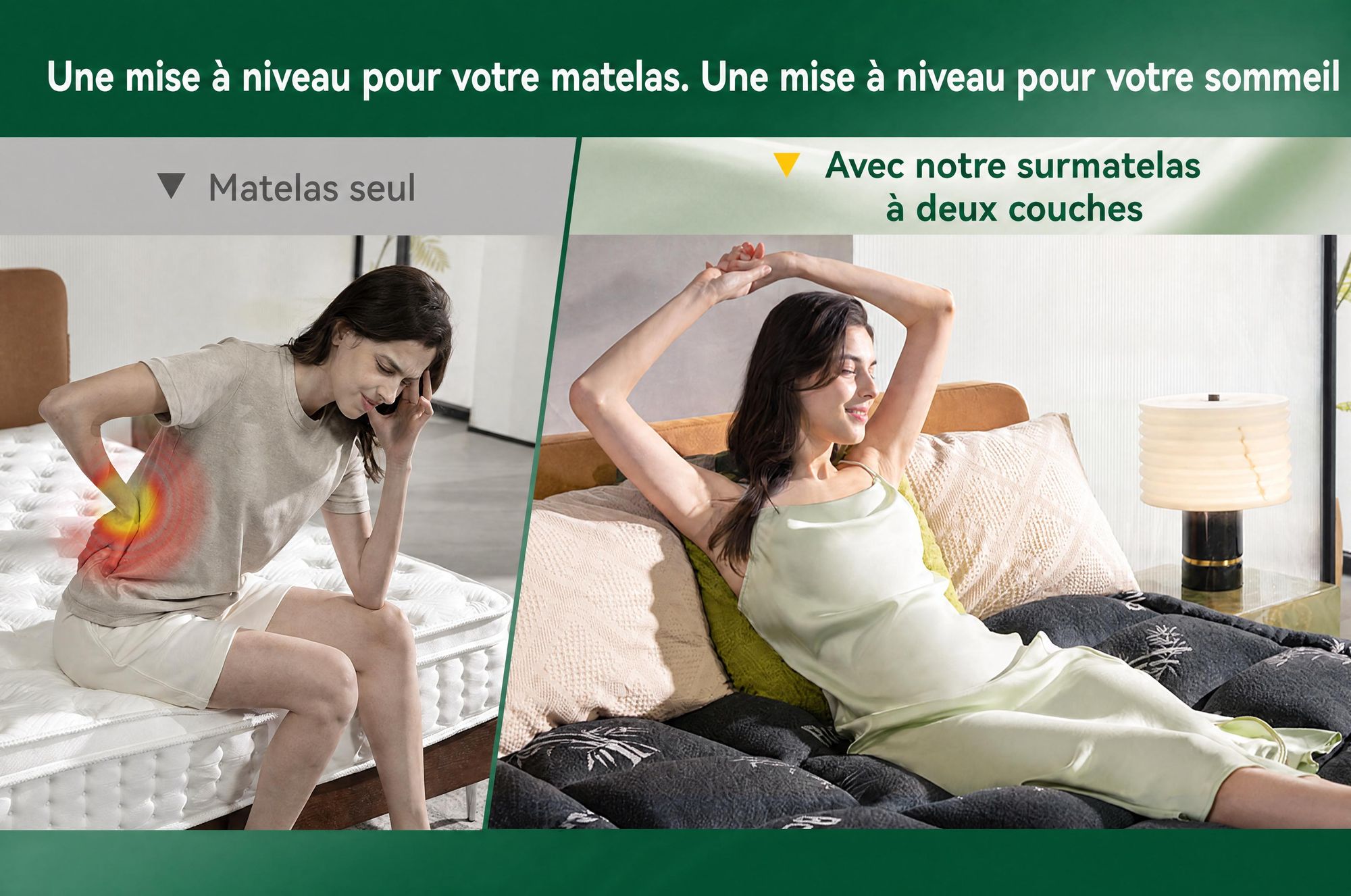 NicePlus, surmatelas 2 en 1, 120x200x7 cm, mousse à mémoire de forme à 5 zones + garniture supérieure en bambou, avec élastiques d'angle pour tous les matelas, fermeté H2/H3, couleur noire