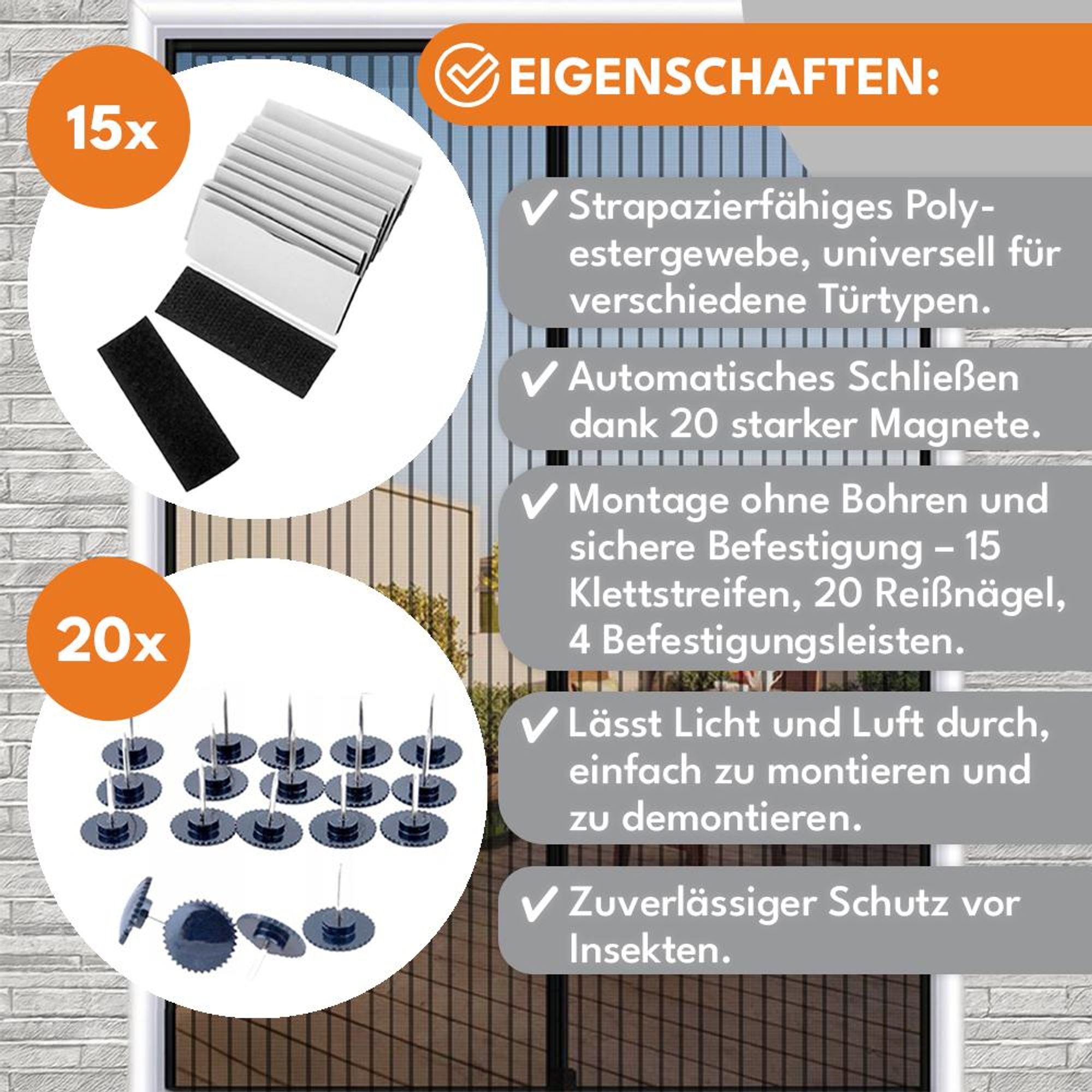 KRUMAD Fliegengitter Tür Magnet 100x220 cm Zuschneidbar 80/90/100 x 210/220 cm Insektenschutz Balkontür ohne Bohren Fliegengitter Balkontür Schwarz