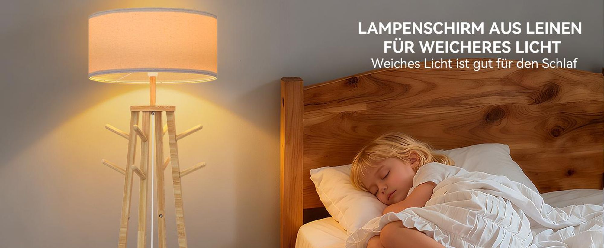 Puluomis Stehlampe mit Garderoben-Ständer 176cm, 8 Haken & Stauraum, Leinen Lampenschirm E27 Fassung, Fußschalter, Für Wohnzimmer beige
